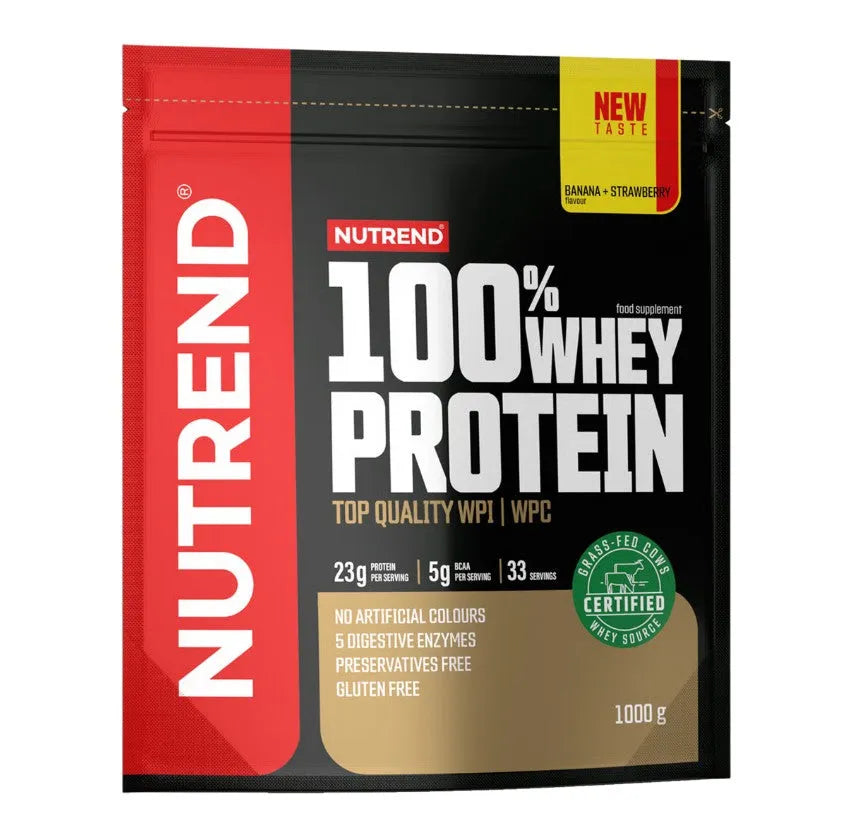 100% Whey Protein Banana + Strawberry - 1000g - Nutrend - Sporto papildai