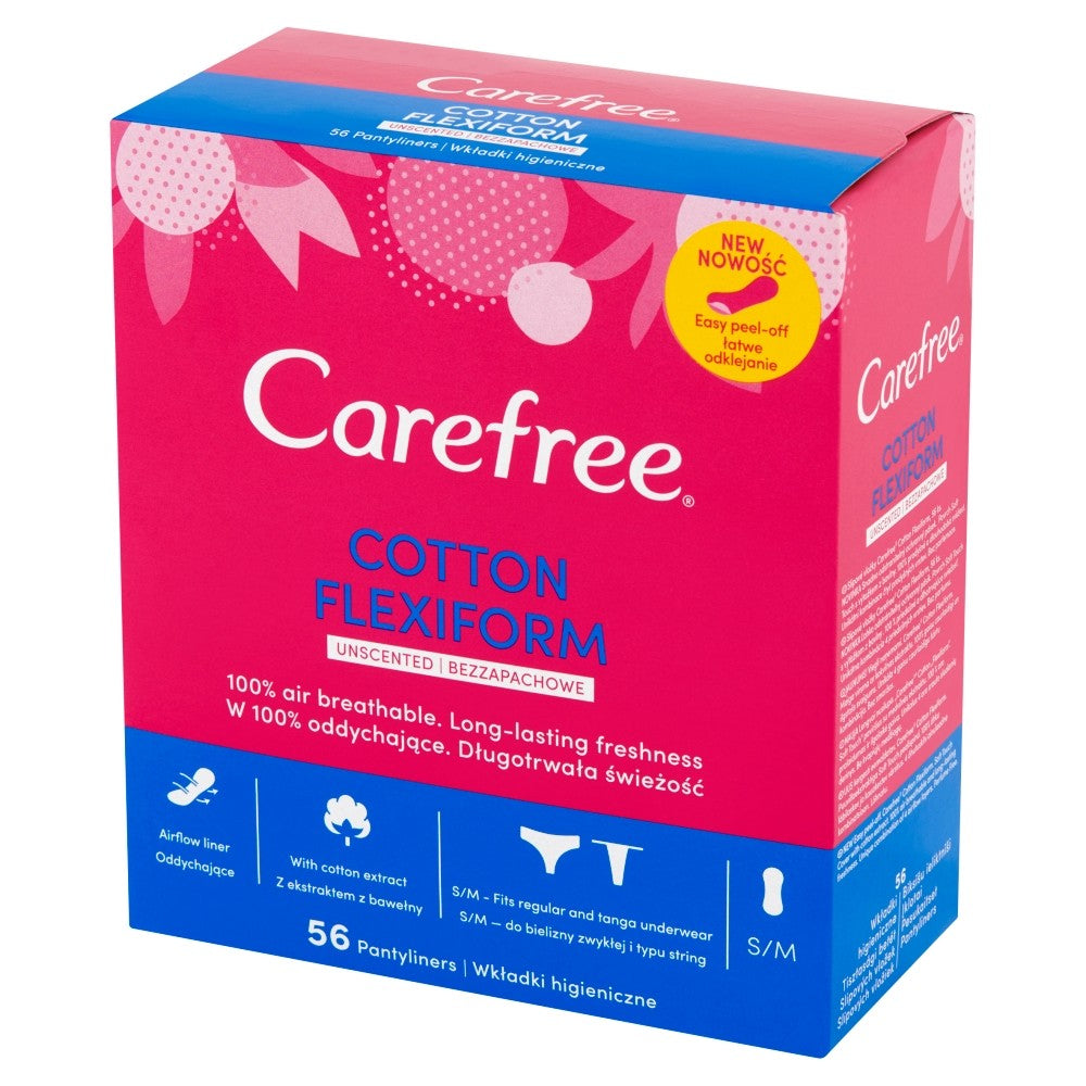 Carefree Cotton Flexiform Unscented Hygiene Pads 1 pack - 56 pieces | Vaistine1.lt | WestPharmacy.eu
