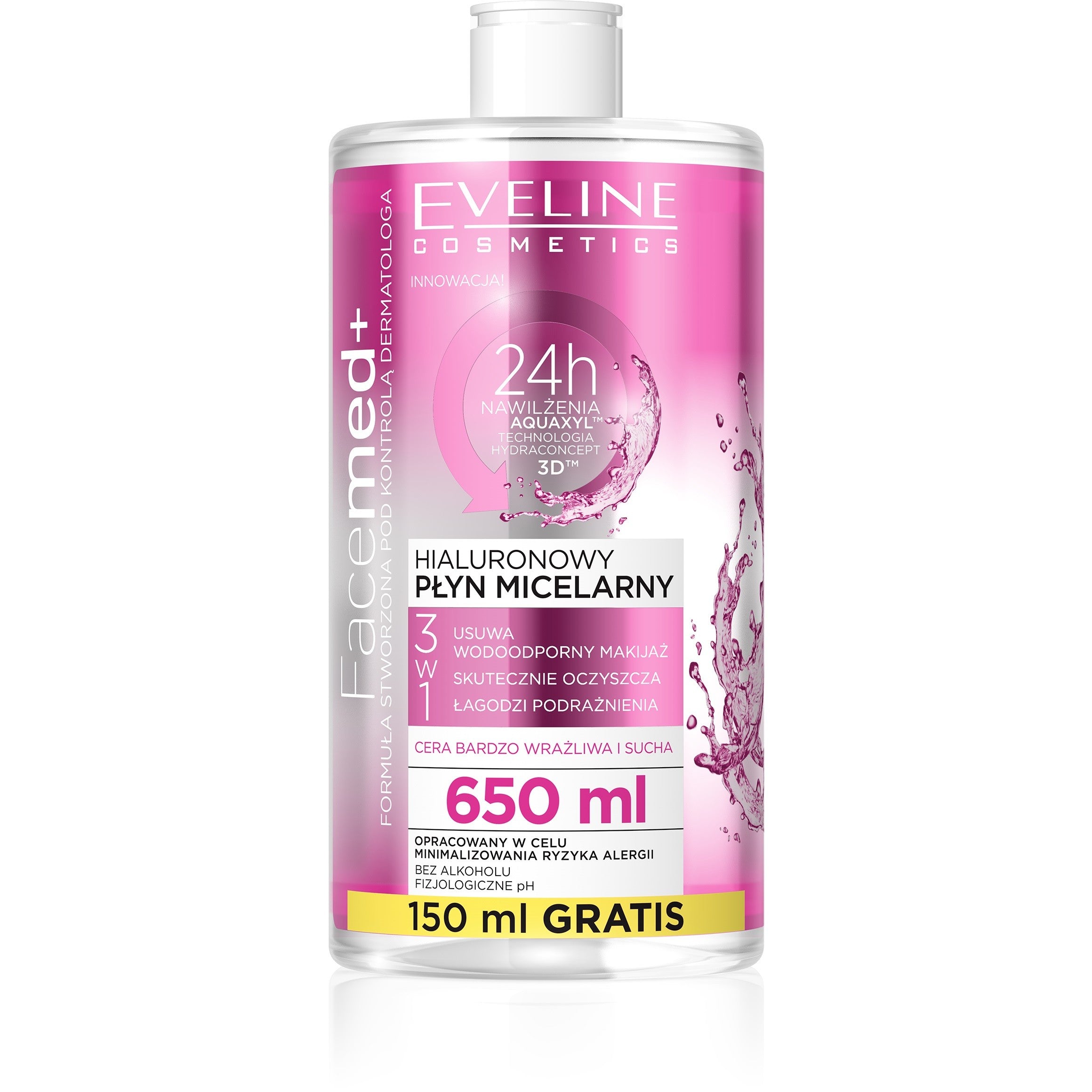 Eveline Facemed+ Hyaluronic Micellar Liquid 3in1 - very sensitive and dry skin 650ml | Vaistine1.lt | WestPharmacy.eu