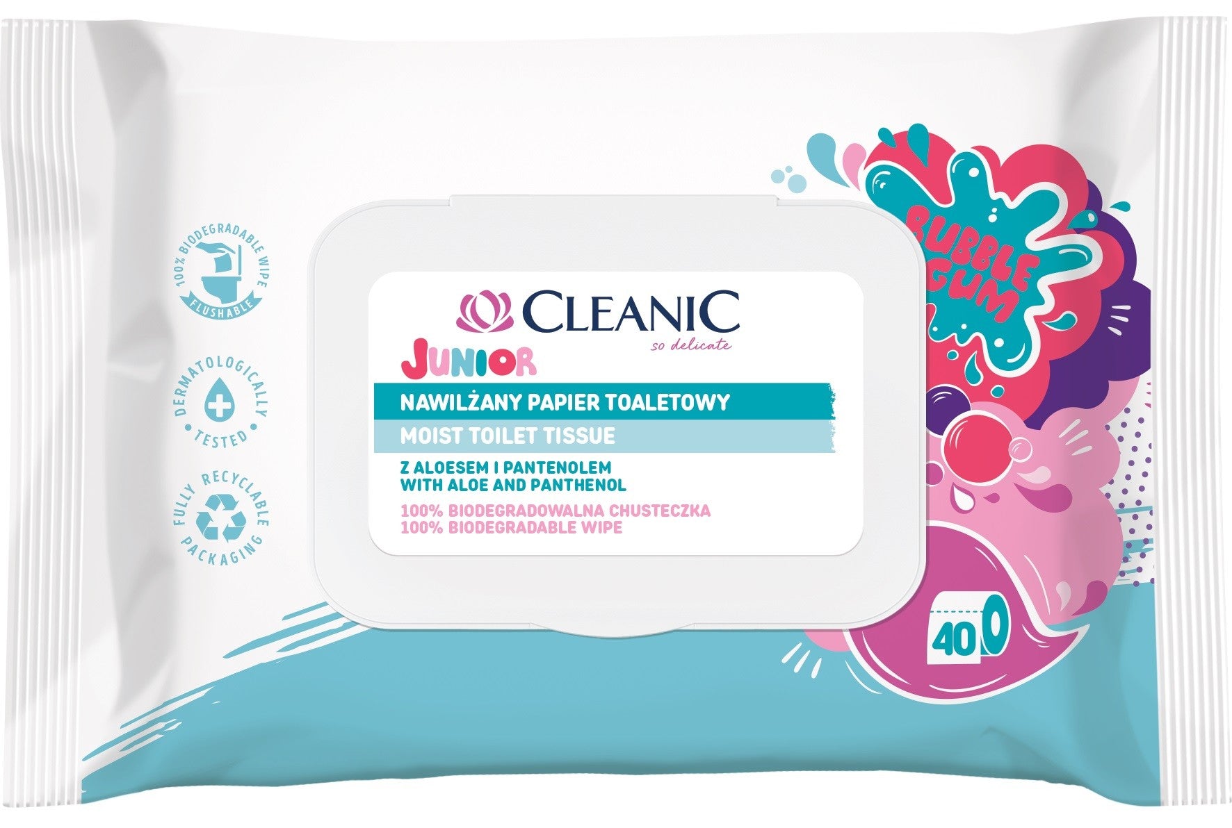 Cleanic Junior Moisturized Bubble Gum toilet paper 1 pack - 40 pcs | Vaistine1.lt | WestPharmacy.eu