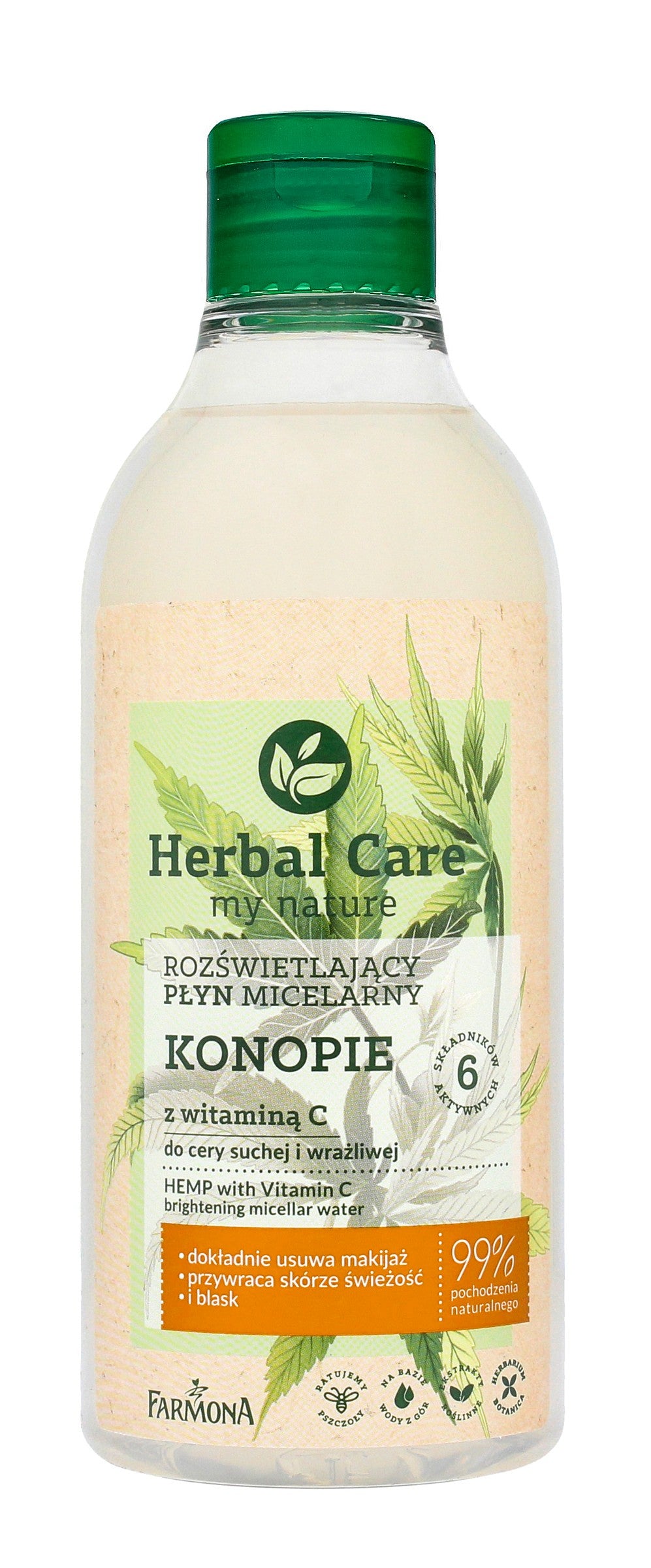 Farmona Herbal Care Illuminating Micellar Liquid Hemp with Vitamin C - dry and sensitive skin 400ml | Vaistine1.lt | WestPharmacy.eu