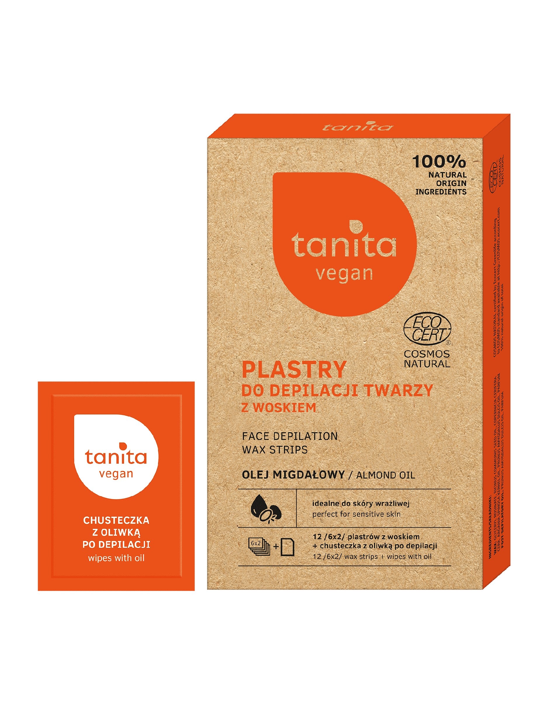 TANITA Vegan Facial Wax Strips with Wax and Almond Oil 1 pack - 12 pieces | Vaistine1.lt | WestPharmacy.eu