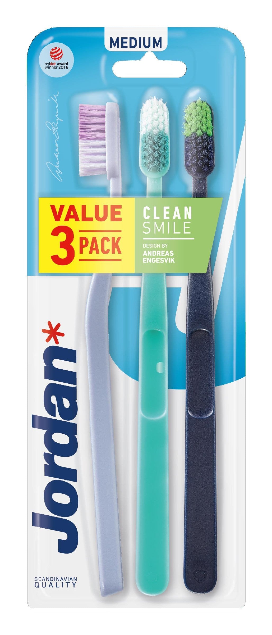 Jordan Clean Smile Toothbrush - soft 1op.-3pcs - mix of colors | Vaistine1.lt | WestPharmacy.eu