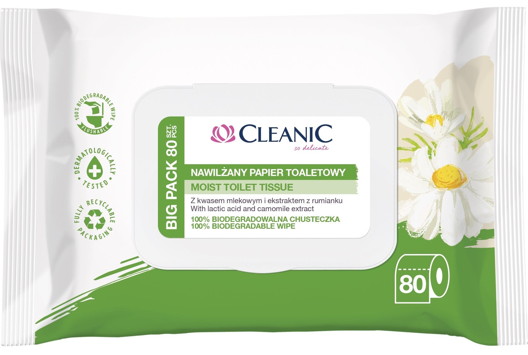 Cleanic Moisturizing Toilet Paper with Chamomile Extract 1 pack - 80 sheets | Vaistine1.lt | WestPharmacy.eu