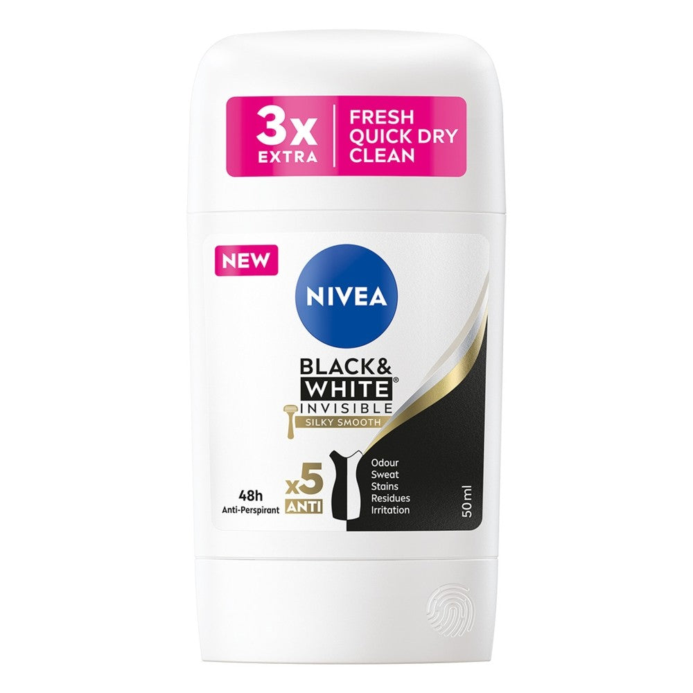 NIVEA Women's BLACK WHITE INVISIBLE SILKY SMOOTH Deodorant Stick 50ml | Vaistine1.lt | WestPharmacy.eu