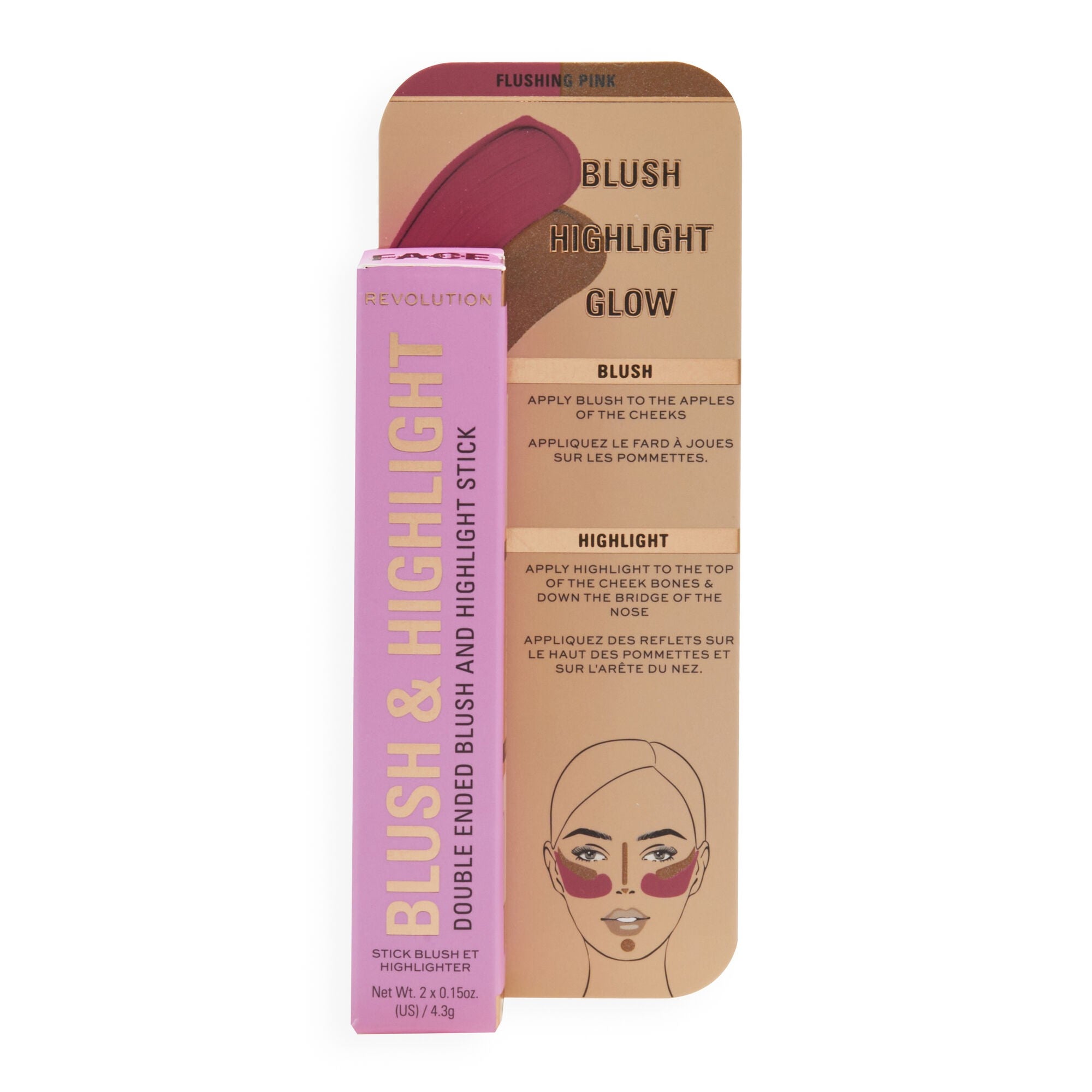 Makeup Revolution Blush & Highlight Stick Blush and Highlighter in Stick - Flushing Pink 4.3g | Vaistine1.lt | WestPharmacy.eu