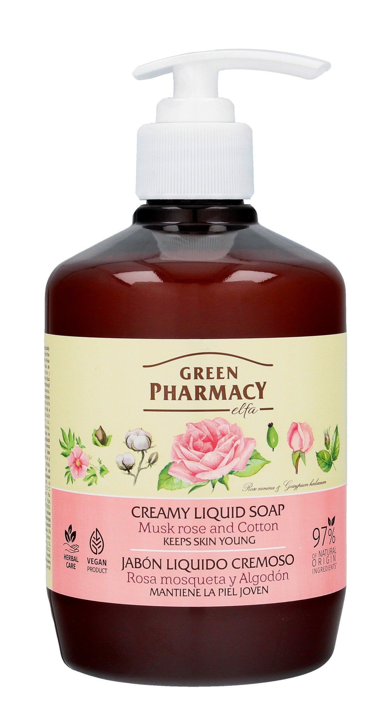 Green Pharmacy Creamy Liquid Soap Musk Rose & Cotton 465ml | Vaistine1.lt | WestPharmacy.eu
