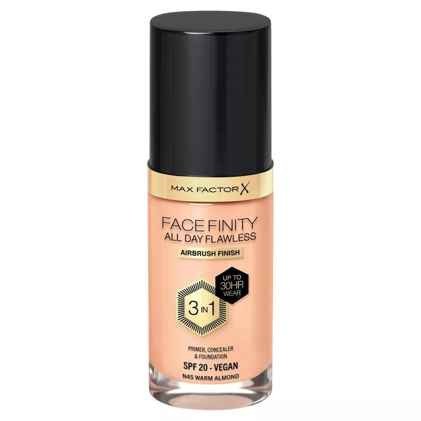 MAX FACTOR Facefinity All Day Flawless 3in1 Foundation No N45 Warm Almond 30ml | Vaistine1.lt | WestPharmacy.eu