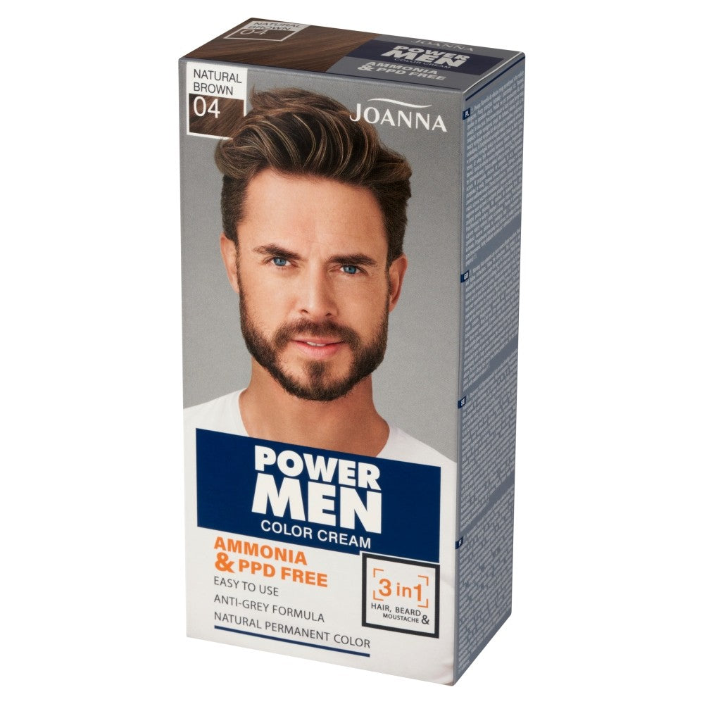 JOANNA Power Men Color Cream Hair Dye 3in1 for Men No. 04 - Natural Brown 100g | Vaistine1.lt | WestPharmacy.eu