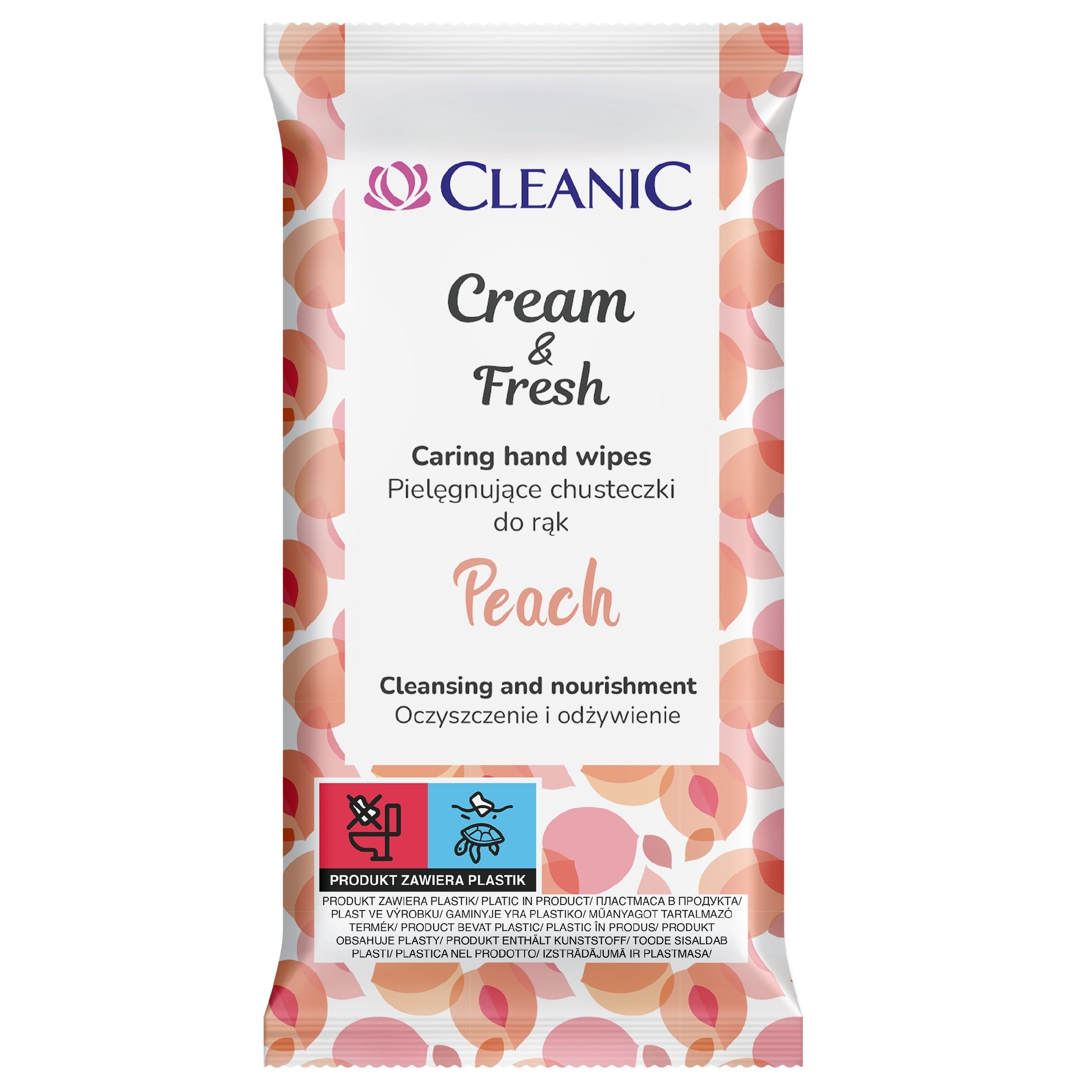 CLEANIC Cream & Fresh Hand Wipes - Peach 1 pack-15 pcs | Vaistine1.lt | WestPharmacy.eu