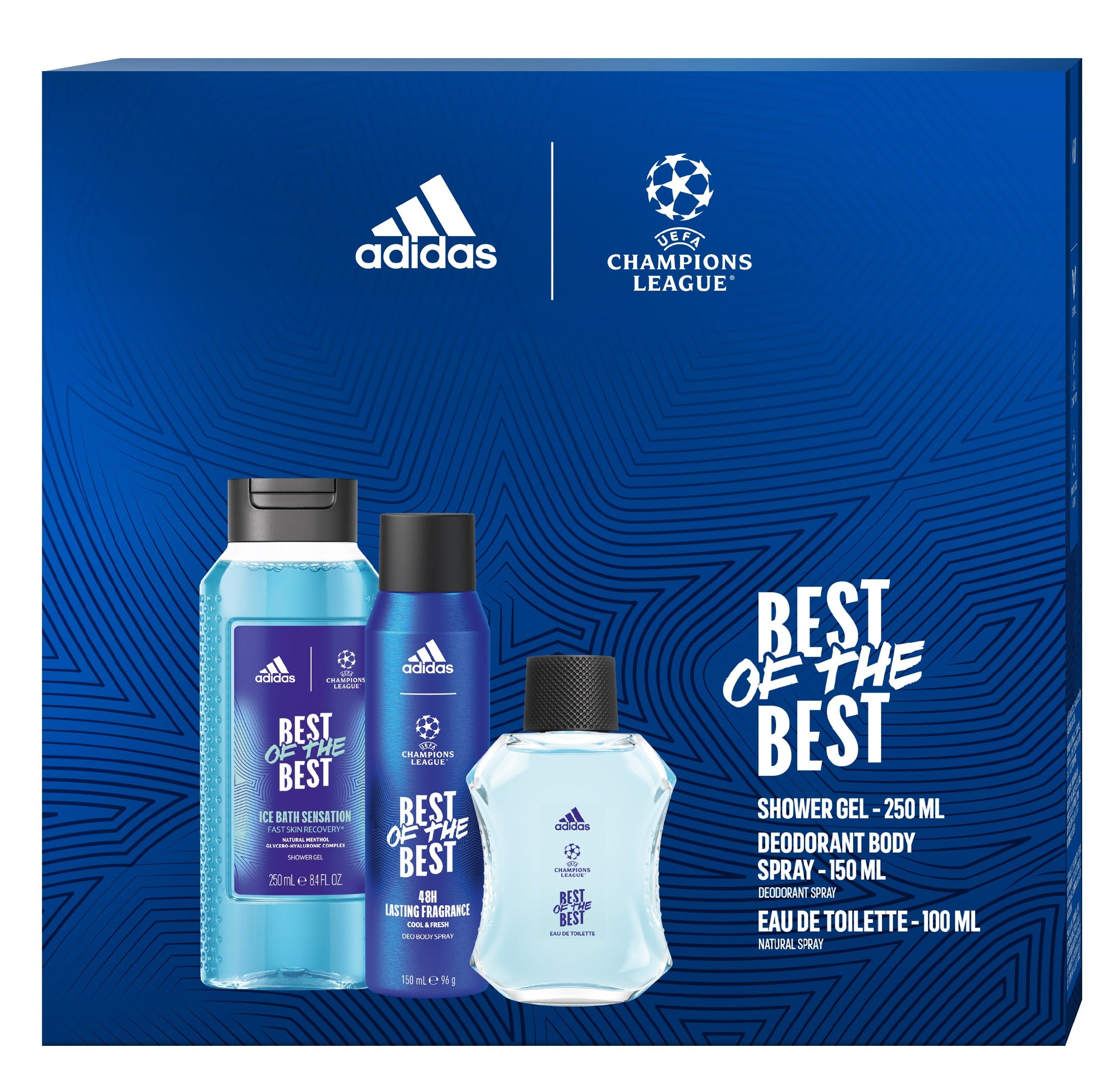 ADIDAS UEFA CHAMPIONS LEAGUE Best of The Best gift set (Eau de Toilette 100ml + Shower Gel 3in1 250ml + Deodorant spray 150ml) | Vaistine1.lt | WestPharmacy.eu