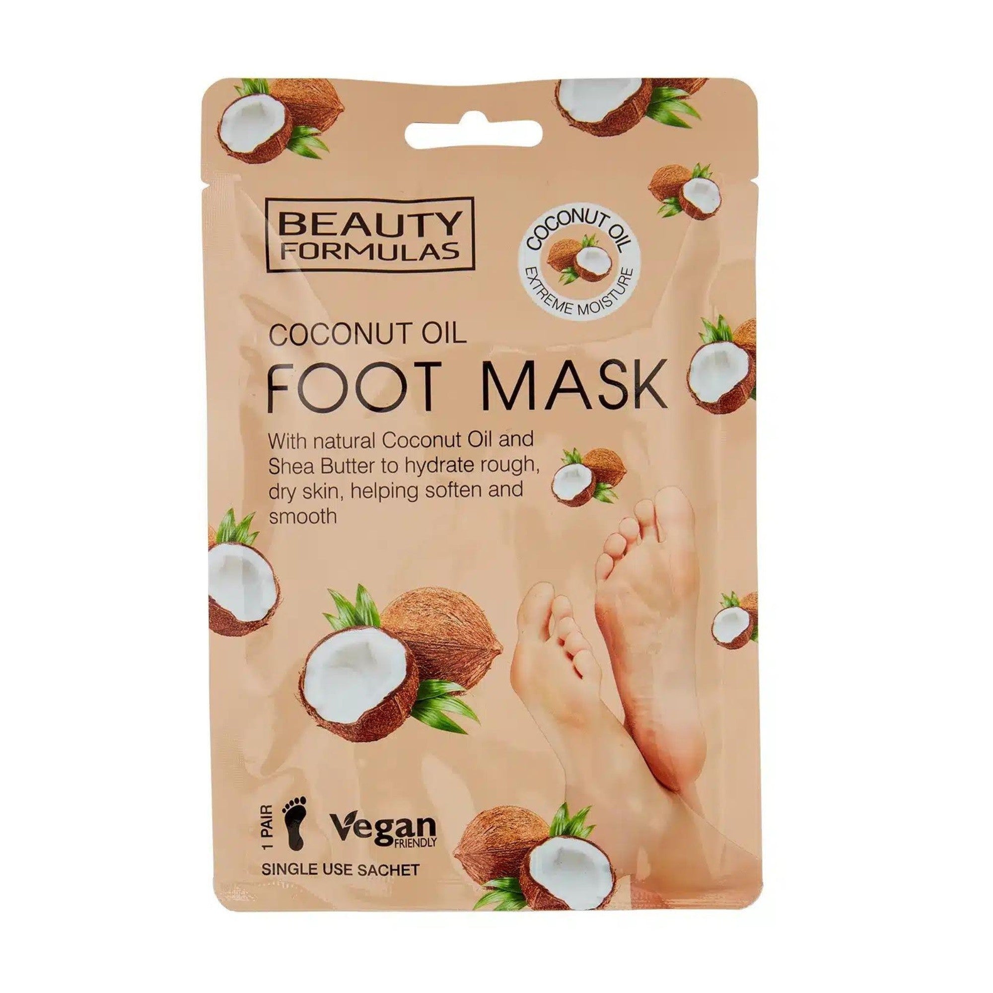 BEAUTY FORMULAS Foot Mask Foot mask with coconut oil - 1 pair | Vaistine1.lt | WestPharmacy.eu