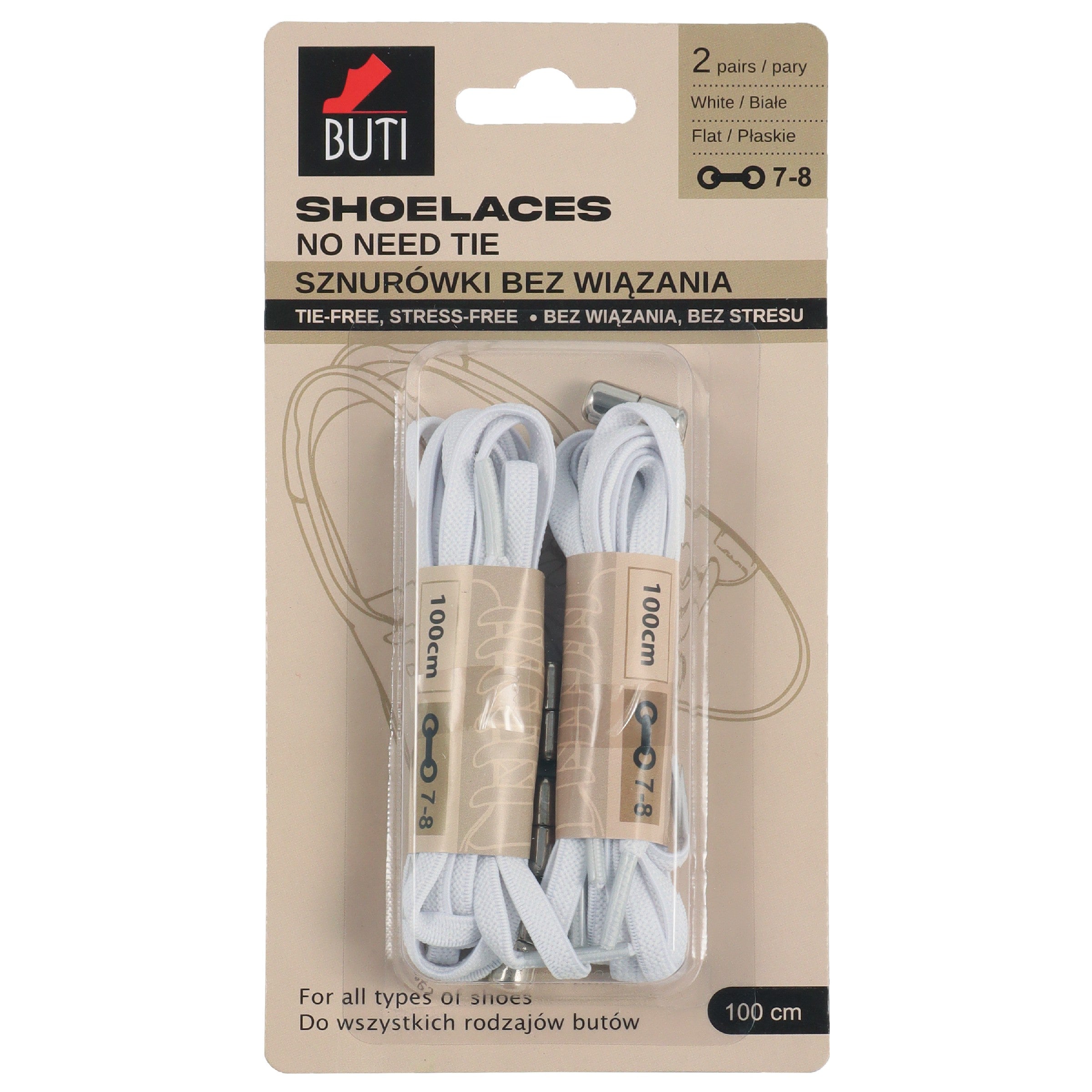 BUTI Shoelaces Shoe laces without ties (100 cm) - White, 2 pairs | Vaistine1.lt | WestPharmacy.eu