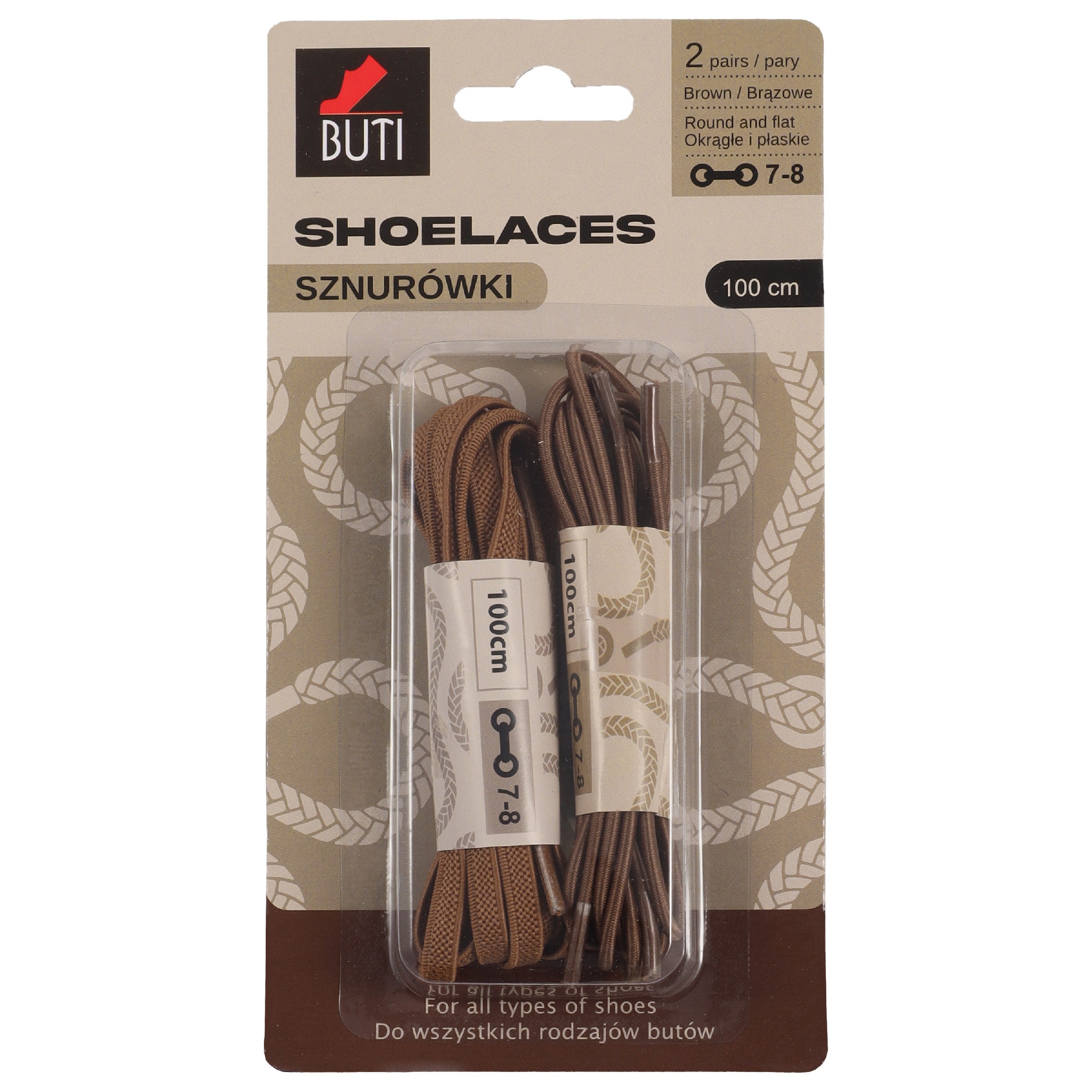 BUTI Shoelaces Shoe laces (100cm) - Brown 2 pairs | Vaistine1.lt | WestPharmacy.eu