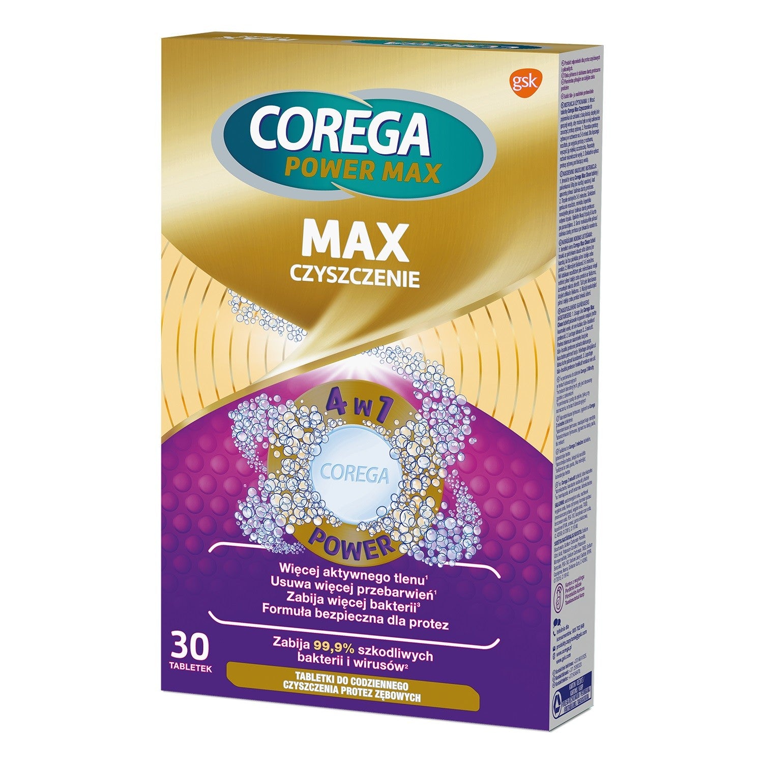 COREGA Power Max Tablets for daily cleaning of dentures Max Cleaning 4in1 1pack.-30pcs | Vaistine1.lt | WestPharmacy.eu