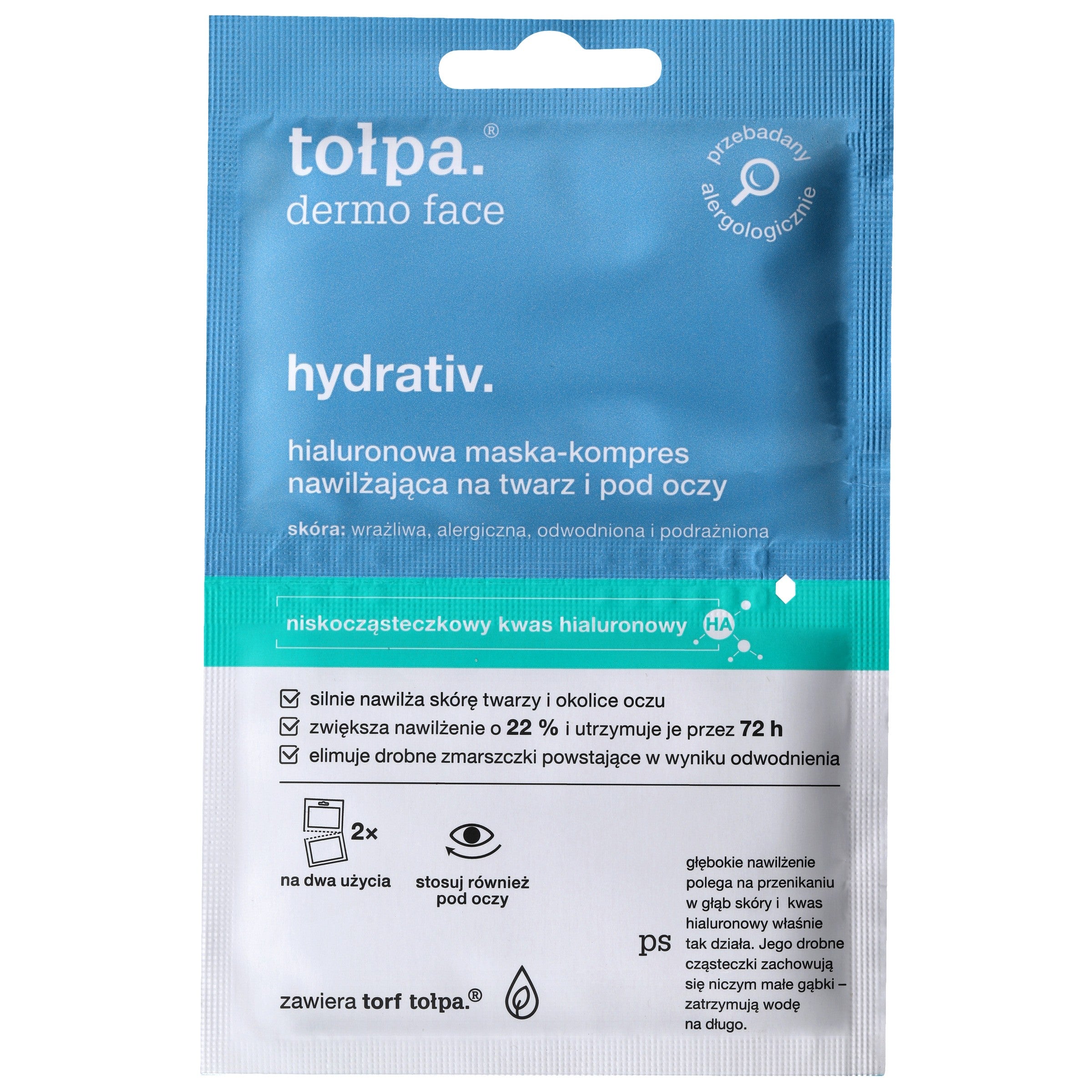 TOŁPA Dermo Face Hydrativ Hyaluronic Mask-compress for the face and eyes 6mlx2 (sachet) | Vaistine1.lt | WestPharmacy.eu