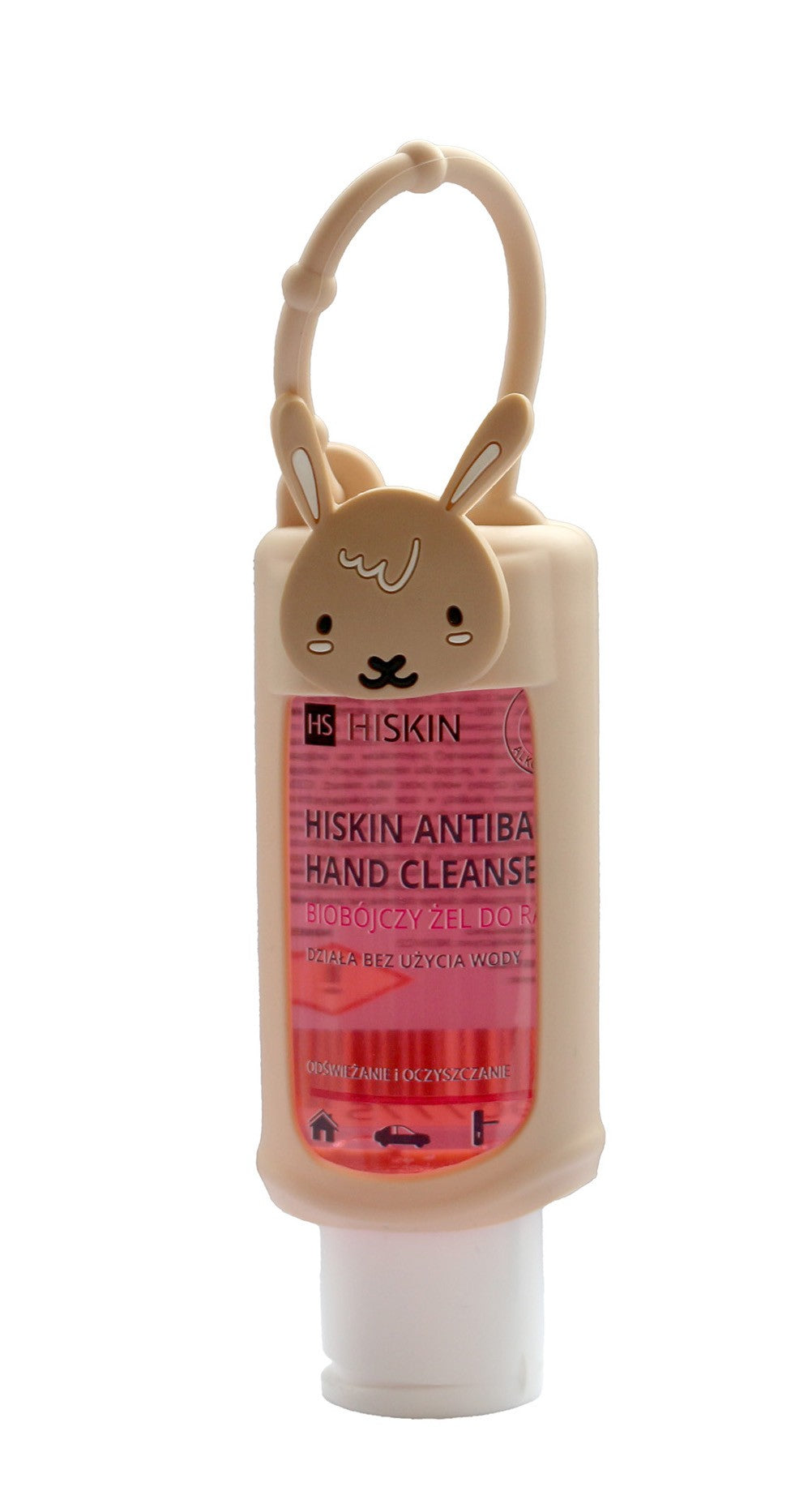 HISKIN Antibac Hand Cleanser+ Biocidal Hand Gel with raspberry scent - rabbit (75ml bottle + case) | Vaistine1.lt | WestPharmacy.eu