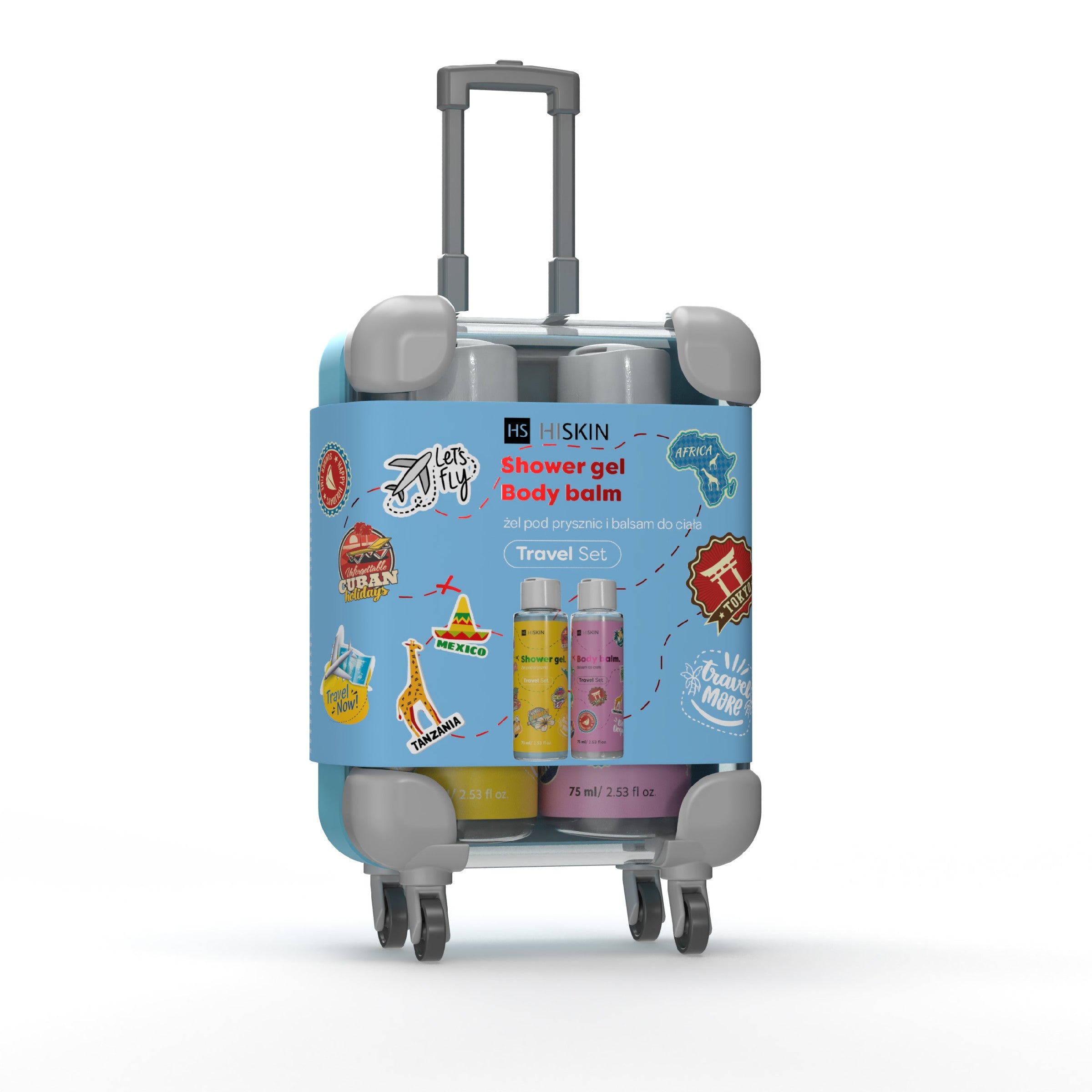 HISKIN Travel Size Set in a suitcase - shower gel and body lotion 2x75 ml | Vaistine1.lt | WestPharmacy.eu