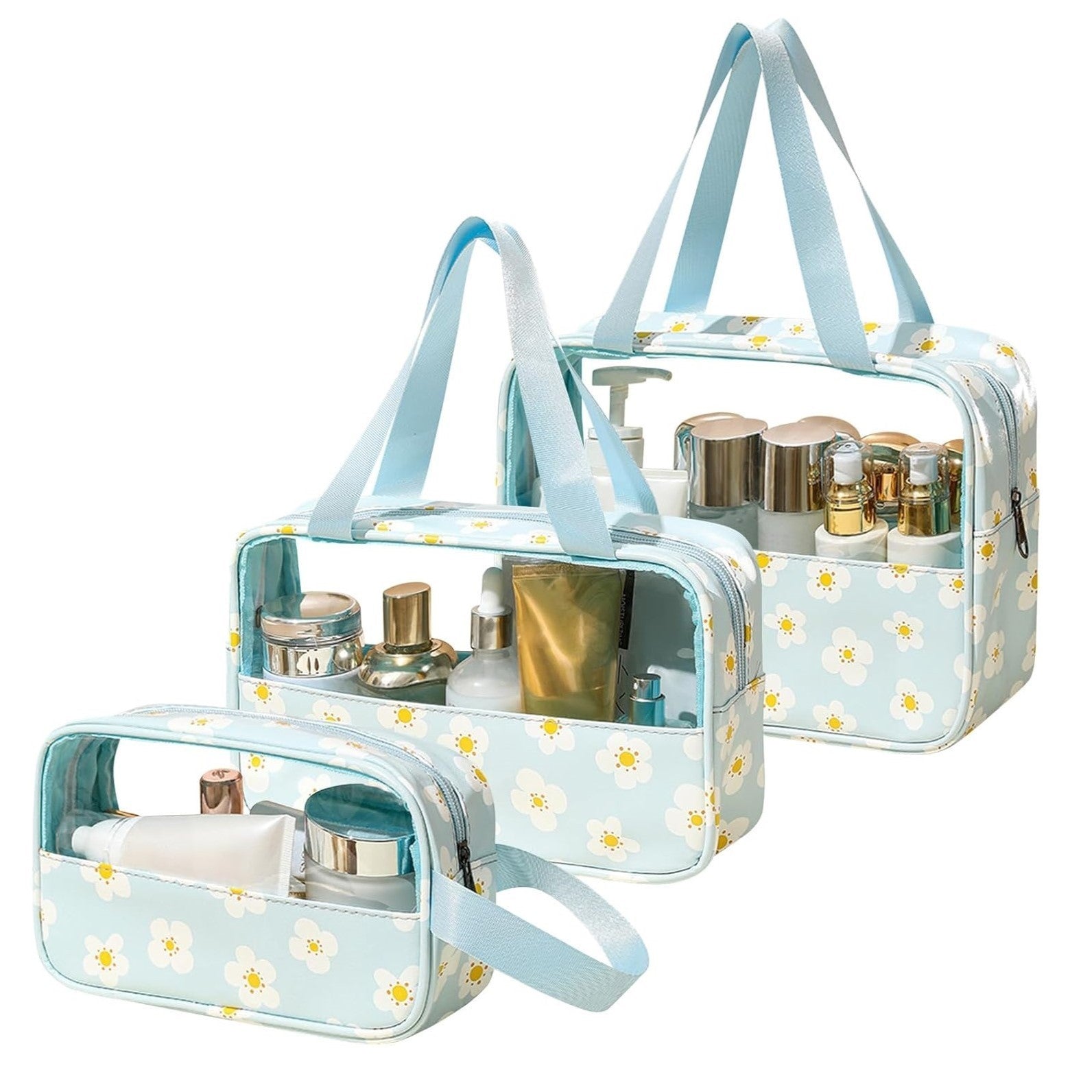 ECARLA Cosmetic bag - 3-in-1 case (KS113N) - blue with daisies 1 pc | Vaistine1.lt | WestPharmacy.eu