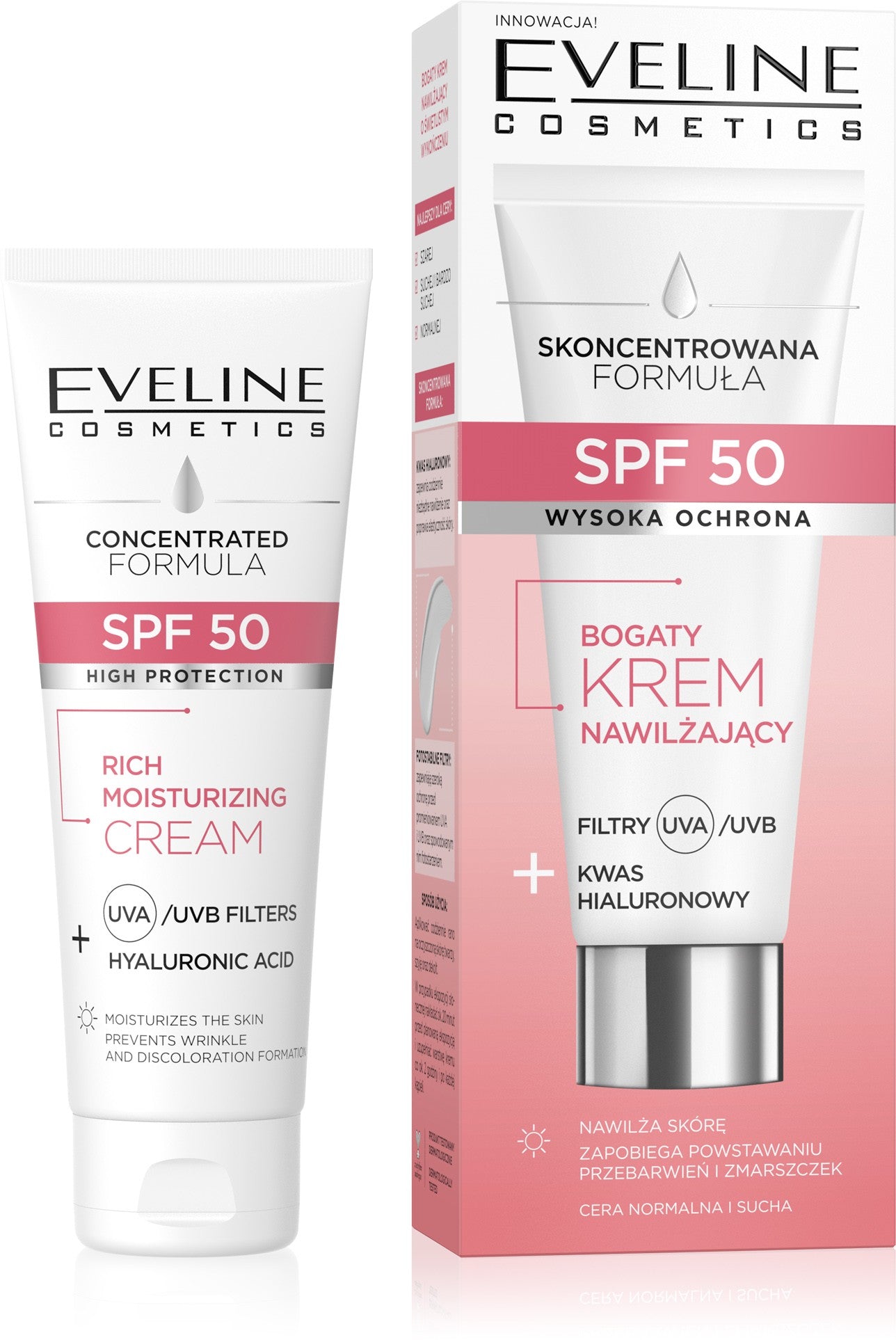 EVELINE SPF 50 Rich Moisturizing Cream Filters + Hyaluronic Acid for normal and dry skin 30 ml | Vaistine1.lt | WestPharmacy.eu