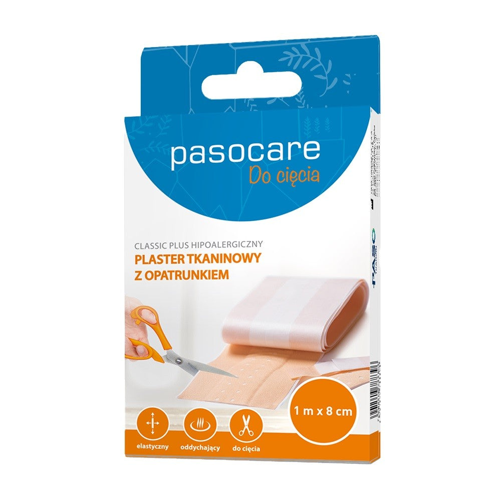 PASOCARE Classic Plus Hypoallergenic Fabric plaster with dressing - cutting 1m x 8cm | Vaistine1.lt | WestPharmacy.eu