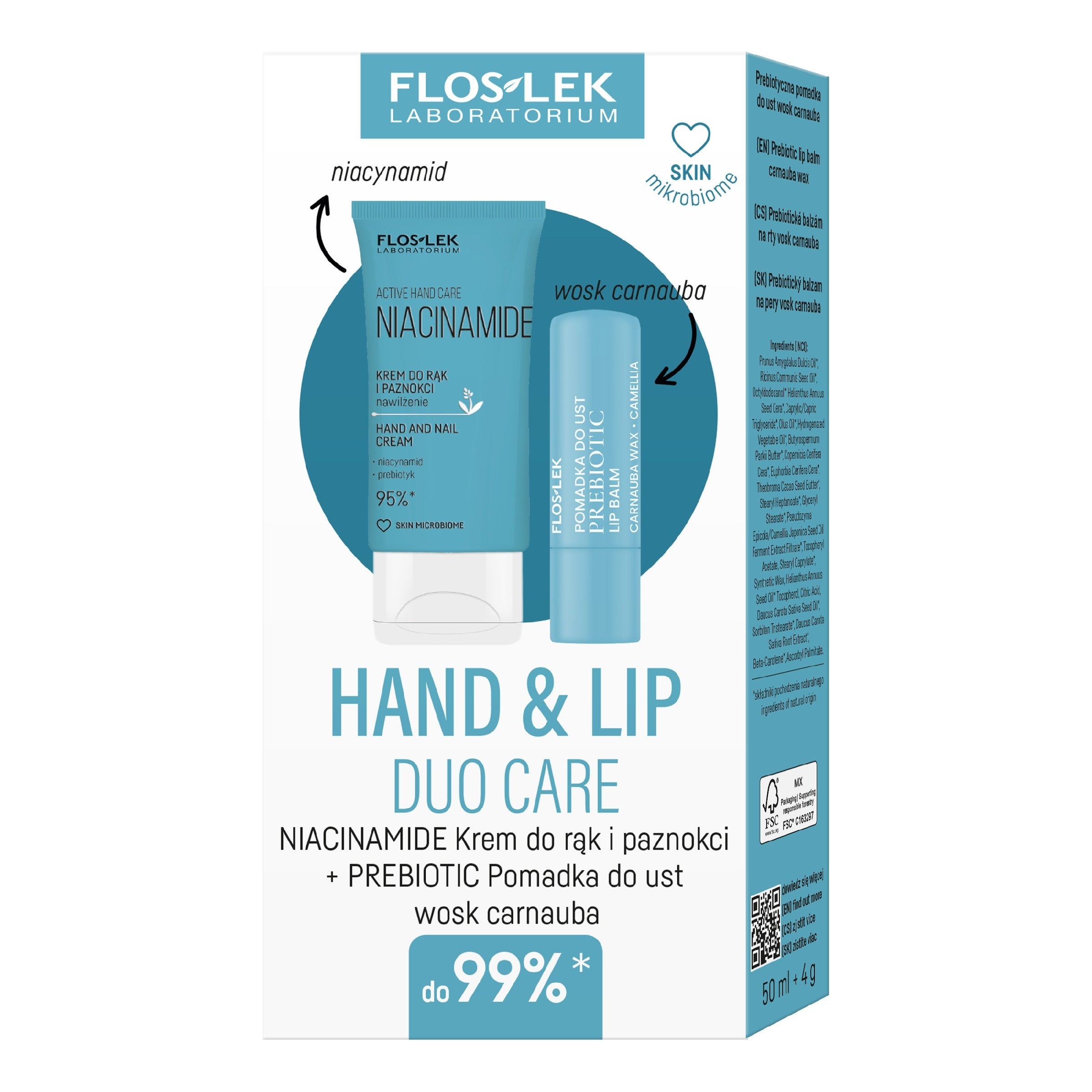 Hand & lip duo care niacinamide (active hand care niacinamide cream for hands and nails 50 ml + prebiotic prebiotic lip balm carnauba wax 4 g) | Vaistine1.lt | WestPharmacy.eu