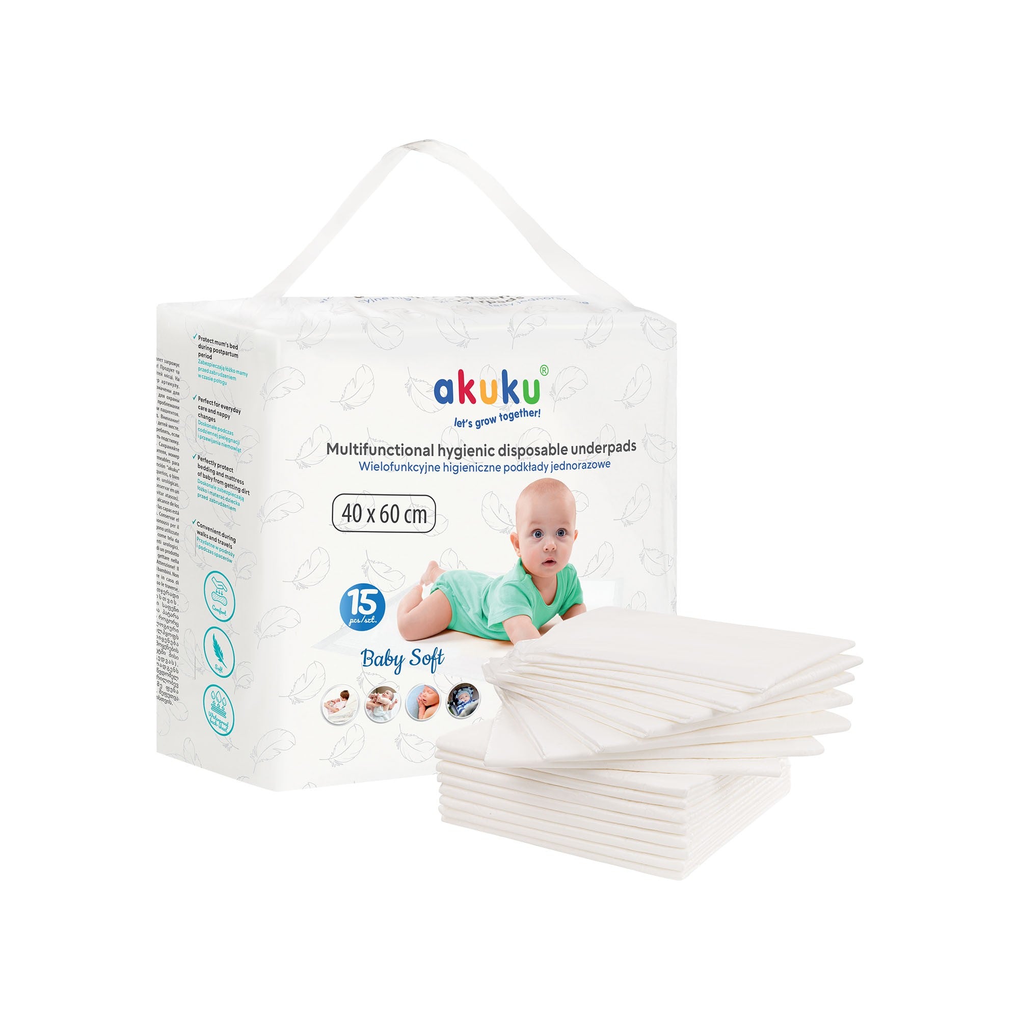 AKUKU Baby Soft disposable changing pads 40x60 cm (a0500) 1 pack. - 15 pcs. | Vaistine1.lt | WestPharmacy.eu