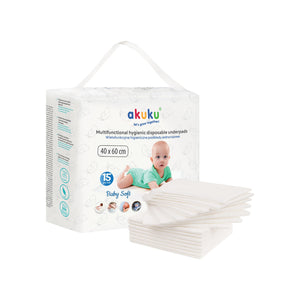 AKUKU Baby Soft disposable changing pads 40x60 cm (a0500) 1 pack. - 15 pcs. | Vaistine1.lt | WestPharmacy.eu