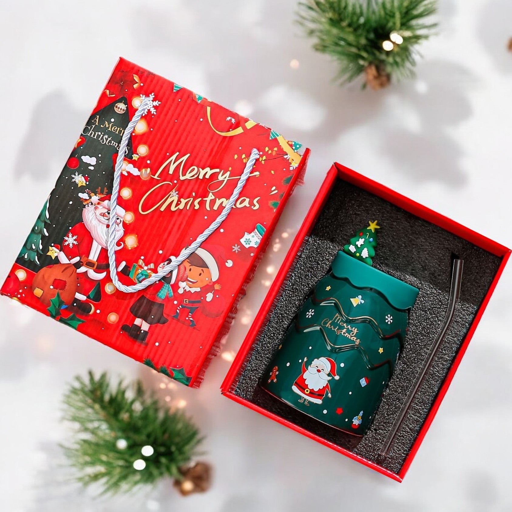 ECARLA Christmas mug with silicone lid and tube - green KB06ZIE 400 ml | Vaistine1.lt | WestPharmacy.eu