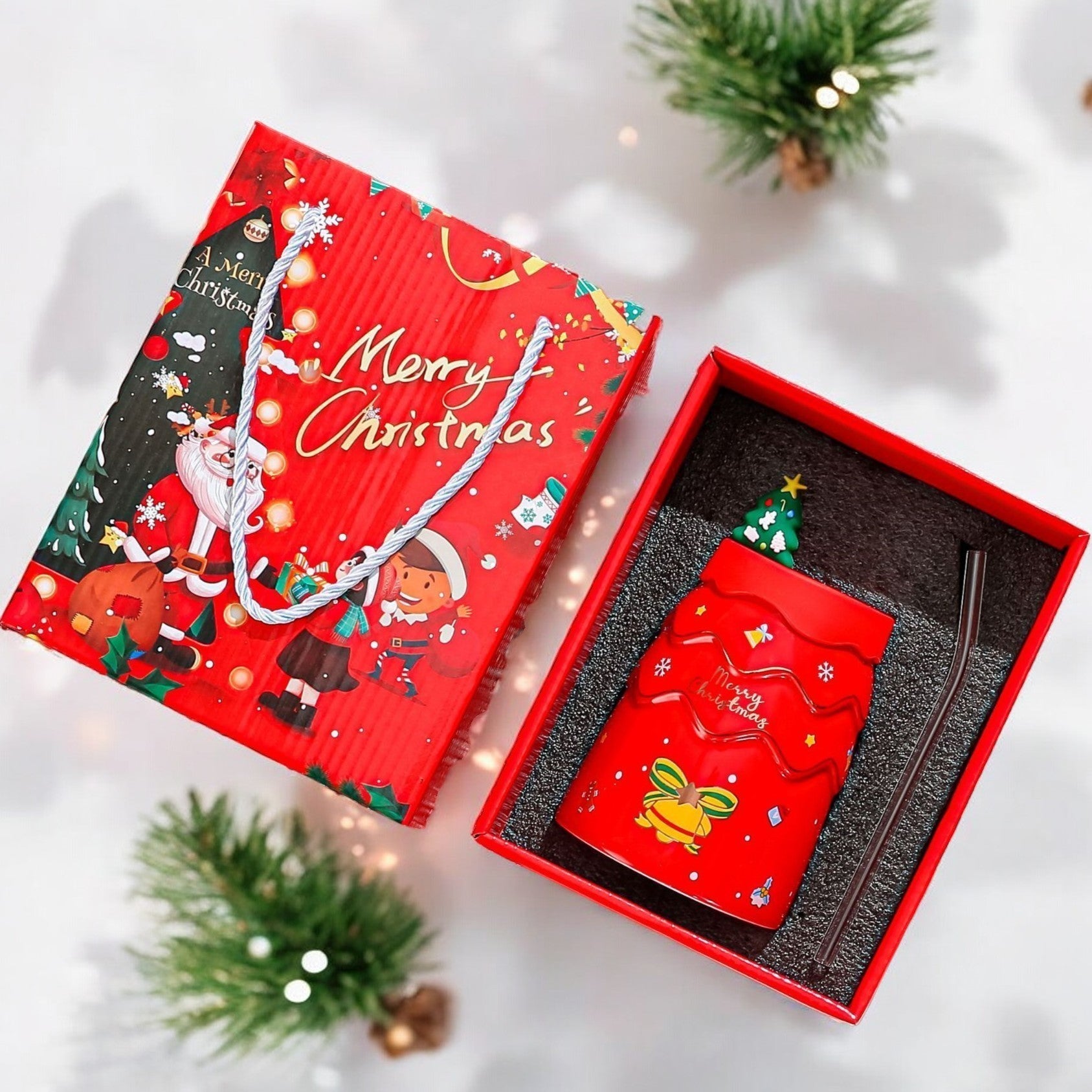 ECARLA Christmas mug with silicone lid and tube - red KB06CZE 400 ml | Vaistine1.lt | WestPharmacy.eu