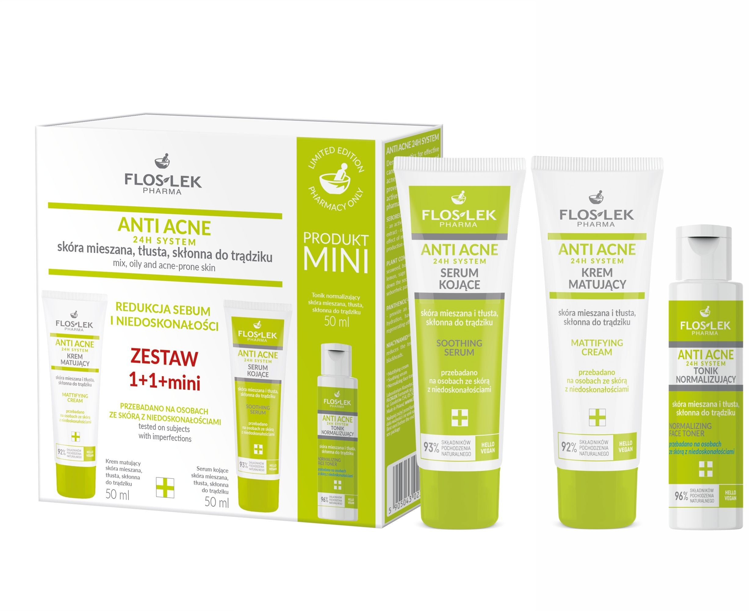 FLOSLEK Anti Acne gift set Mattifying cream + Soothing serum + Normalizing tonic | Vaistine1.lt | WestPharmacy.eu