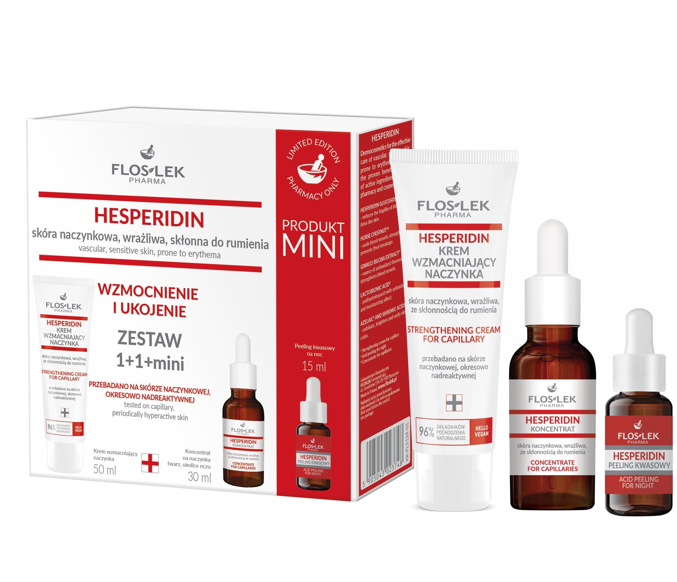 FLOSLEK Gift Set Hesperidin Strengthening and Soothing Strengthening Cream + Concentrate + Acid Peeling | Vaistine1.lt | WestPharmacy.eu