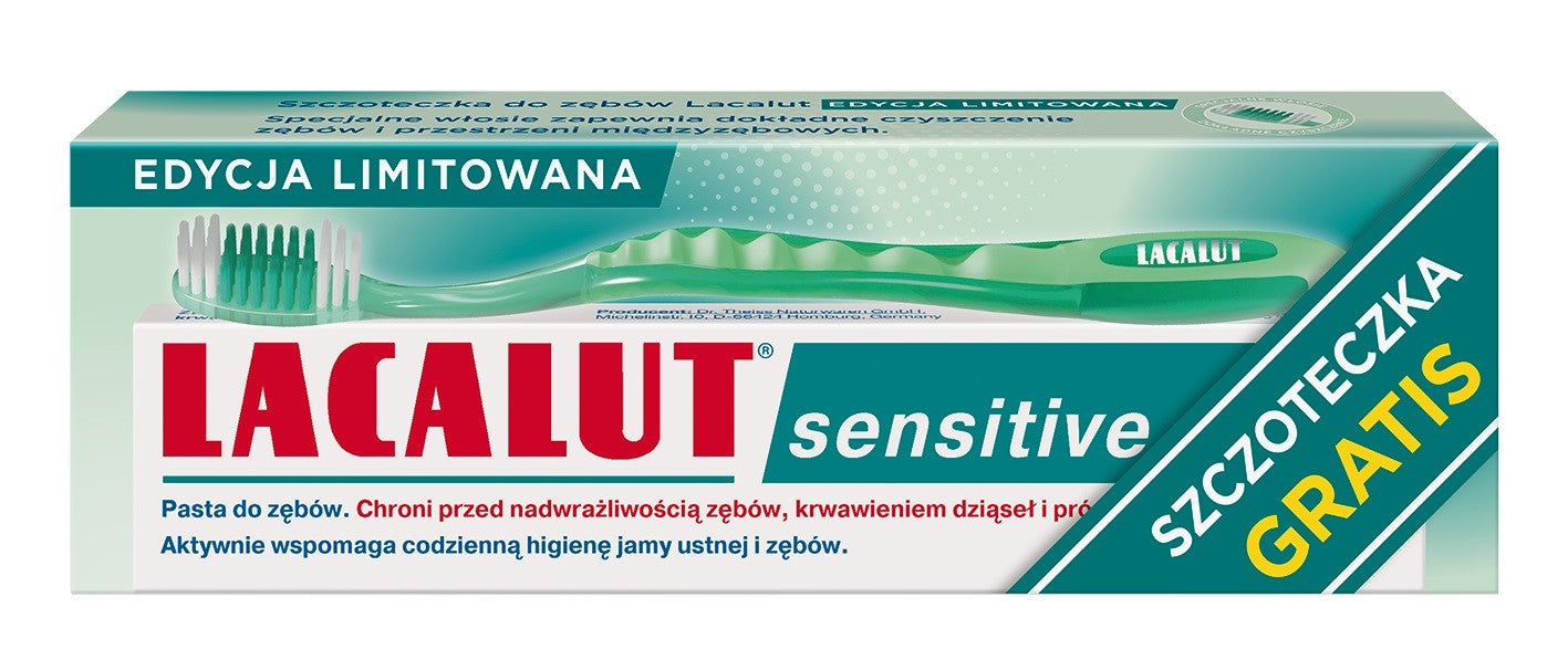 LACALUT Sensitive Toothpaste 75ml + Green Toothbrush (free) | Vaistine1.lt | WestPharmacy.eu
