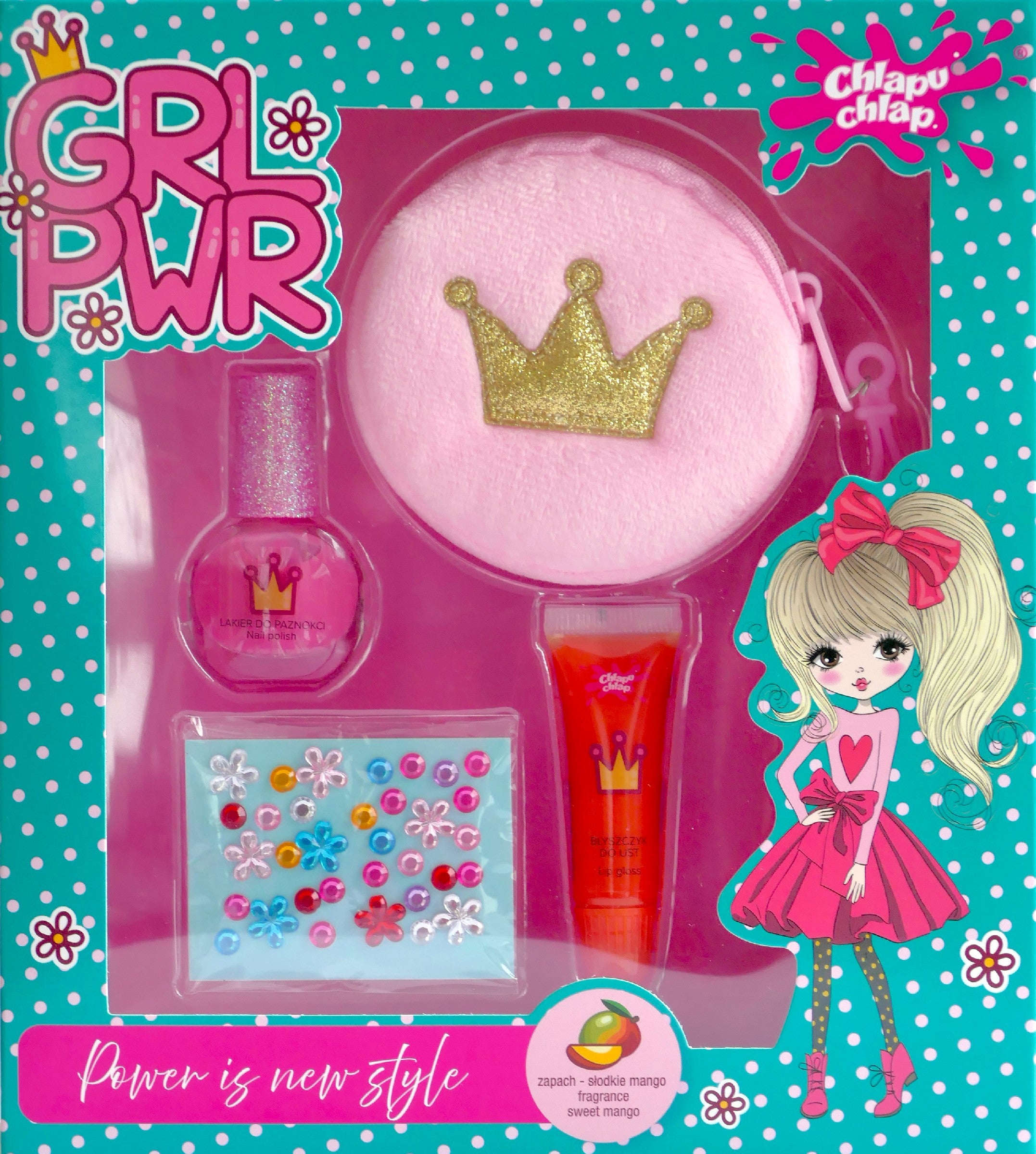 CHLAPU CHLAP Girl Power II Sweet Mango Children's set with makeup bag,nail polish, lip gloss and embellishments - Vaistine1.lt | WestPharmacy.eu