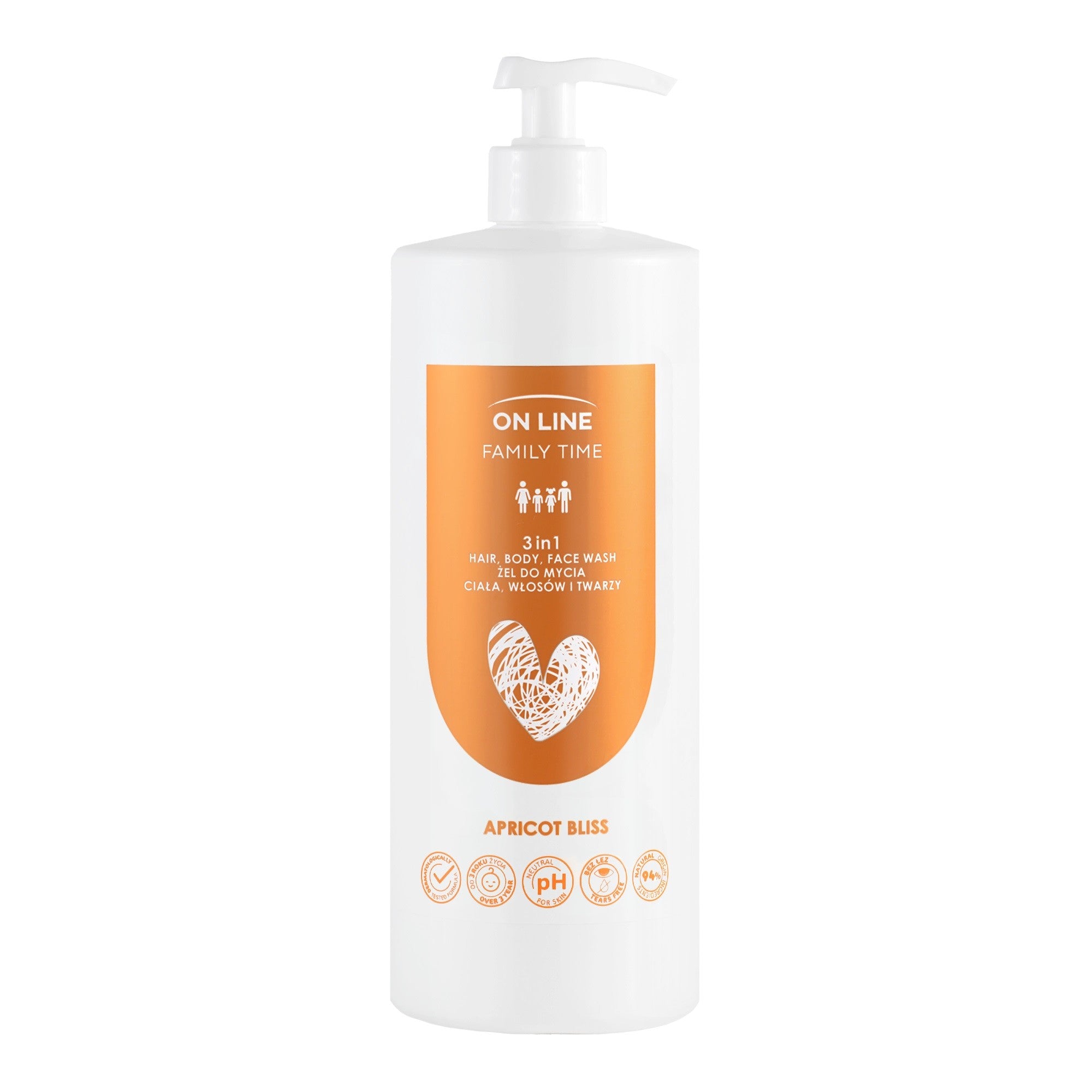 ON LINE Family Time 3-in-1 Body, Hair and Face Wash - Apricot Bliss 850 ml - Vaistine1.lt | WestPharmacy.eu