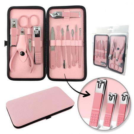 ECARLA Manicure, pedicure accessories set - pink 12in1 AK20 - Vaistine1.lt | WestPharmacy.eu