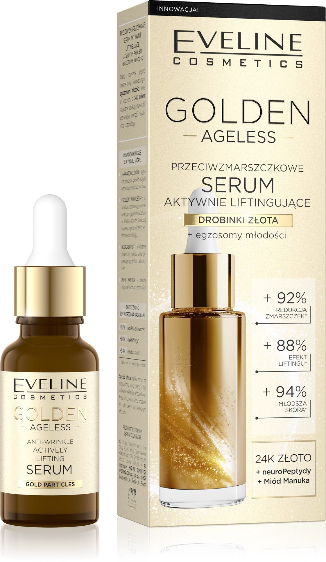 EVELINE Golden Ageless Anti-wrinkle Active Lifting Serum with gold particles 18 ml - Vaistine1.lt | WestPharmacy.eu