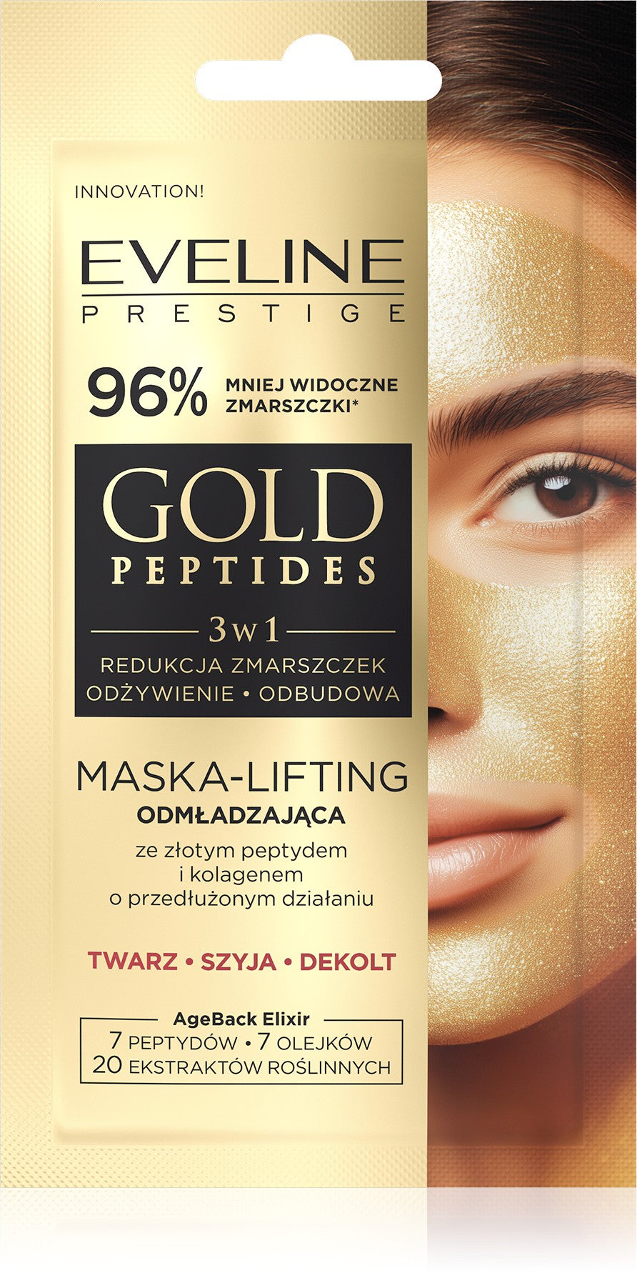 EVELINE Gold Peptides 3-in-1 rejuvenating lifting mask for the face, neck, and décolleté 8 ml | Vaistine1.lt | WestPharmacy.eu