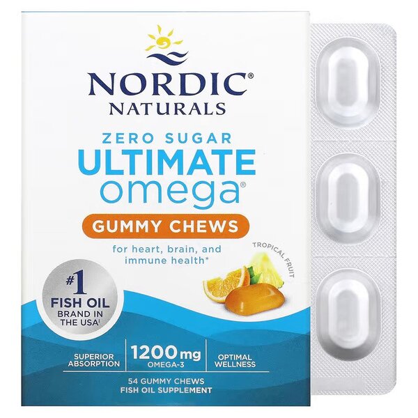 Ultimate Omega Gummy Chews, 1200mg Tropical Fruit - 54 gummies - Nordic Naturals