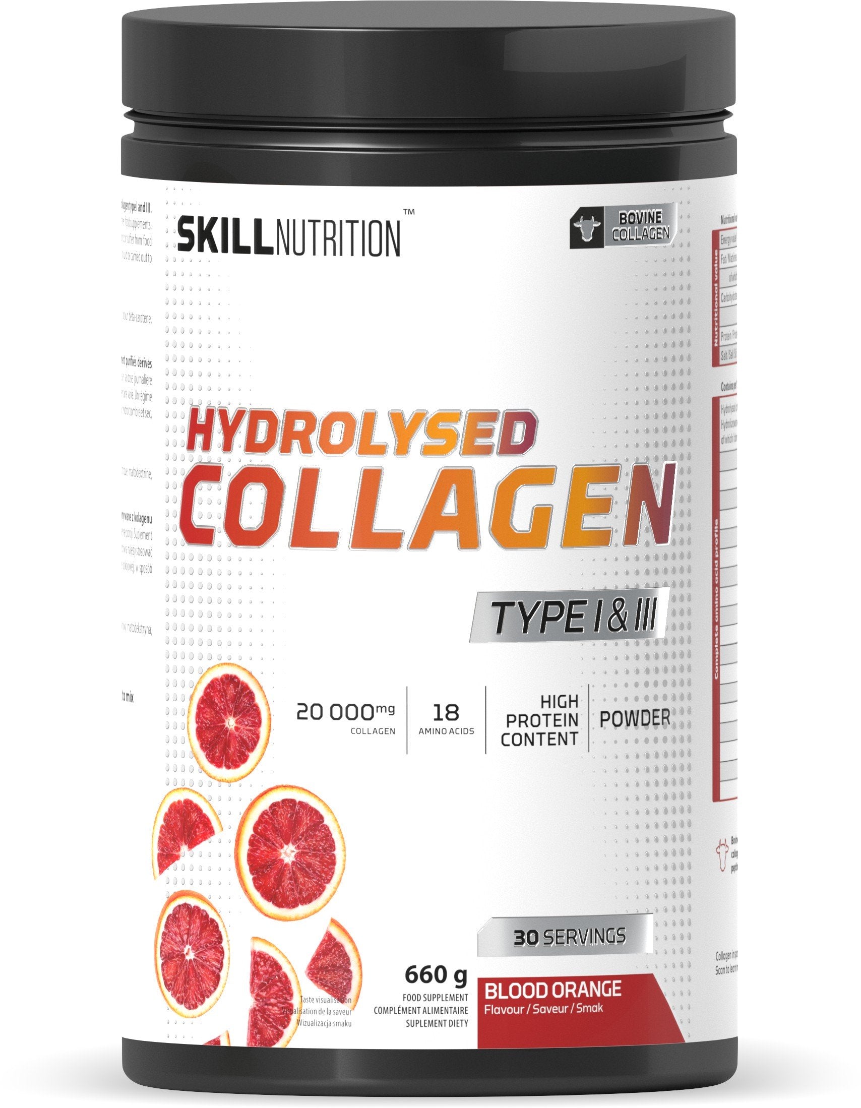 Hydrolysed Collagen Type I & III, Blood Orange - 660g - Skill Nutrition