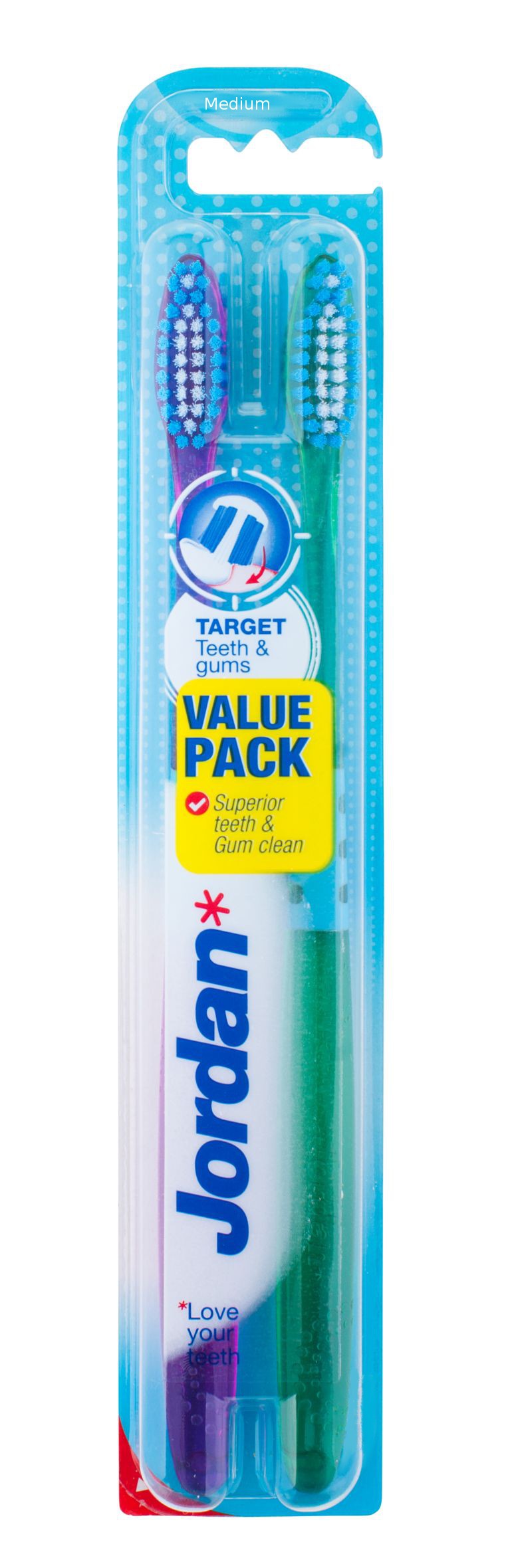 Jordan Duo Toothbrush Target Teeth & Gums medium 1 pack-2 pieces | Vaistine1.lt | WestPharmacy.eu