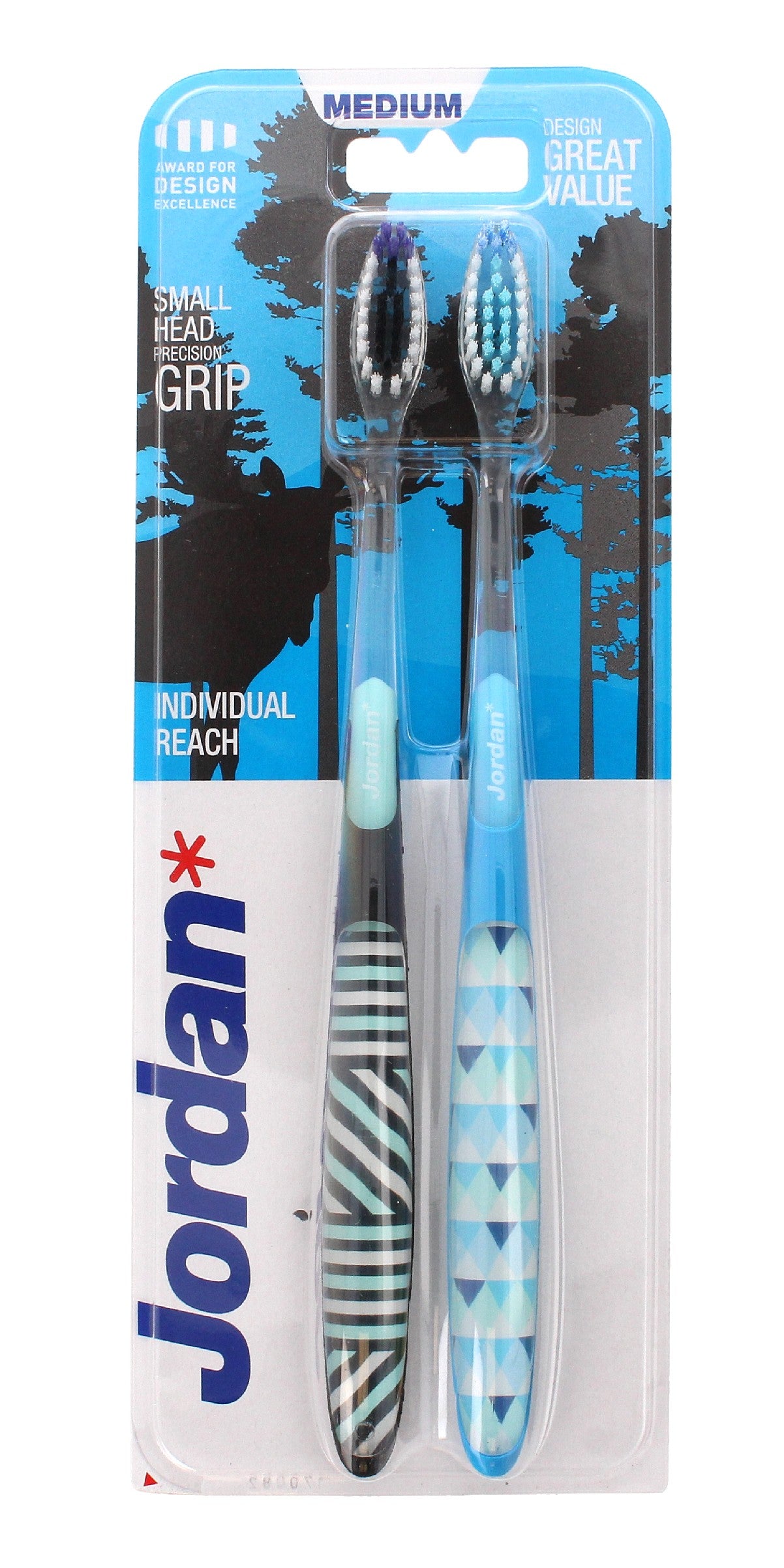 Jordan DUO Individual Reach Medium Toothbrush - mix of colors 1 pack-2 pieces | Vaistine1.lt | WestPharmacy.eu