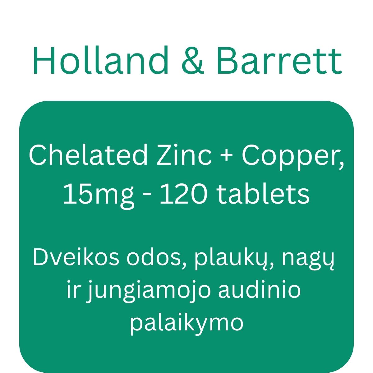 Chelated Zinc + Copper, 15mg - 120 tablets - Holland & Barrett