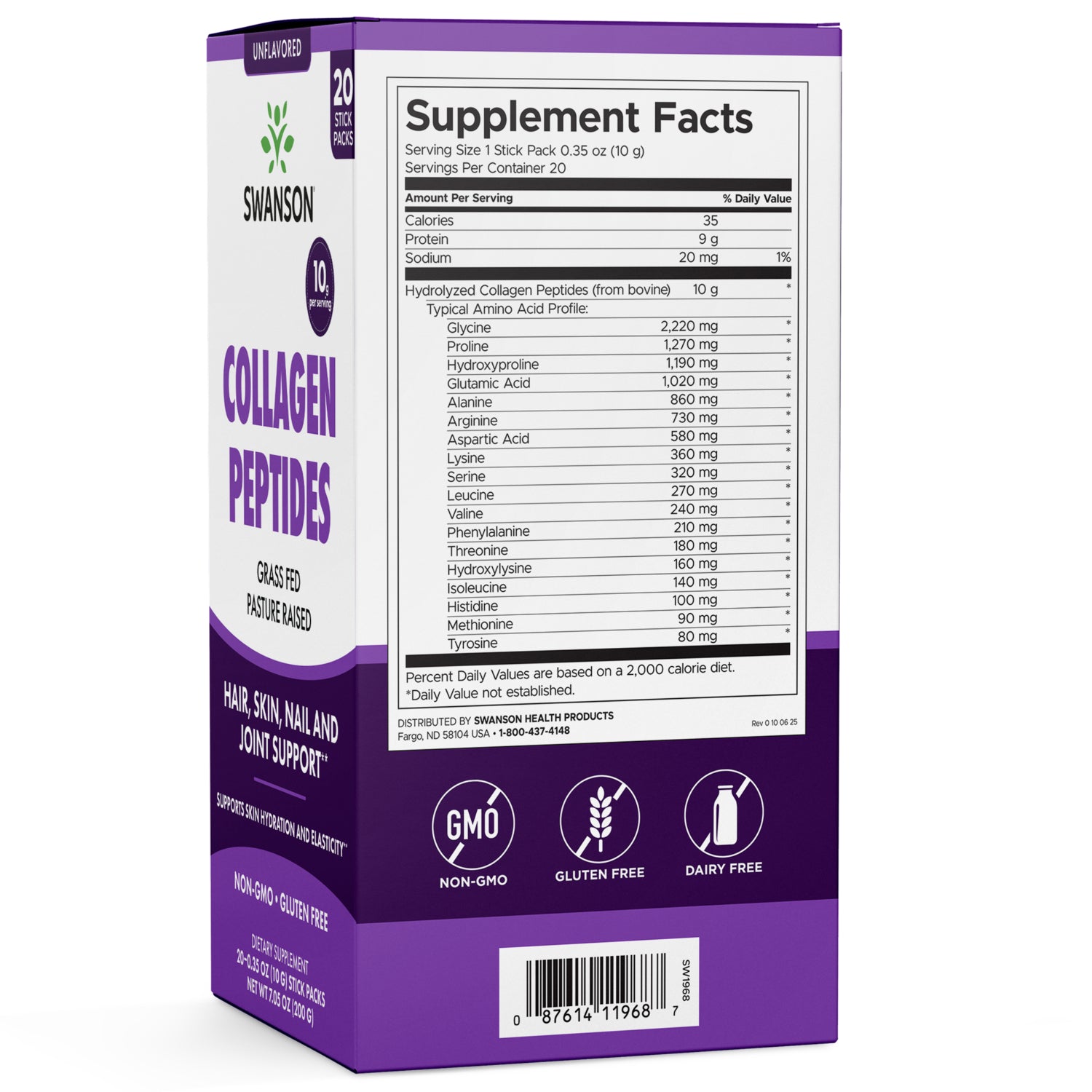Collagen Peptides 20 Stick Packs - Unflavored - Swanson | Vaistine1.lt - WestPharmacy.eu