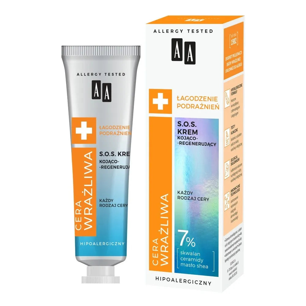 AA jautriai odai raminantis regeneruojantis kremas S.O.S. 50ml - Kosmetika
