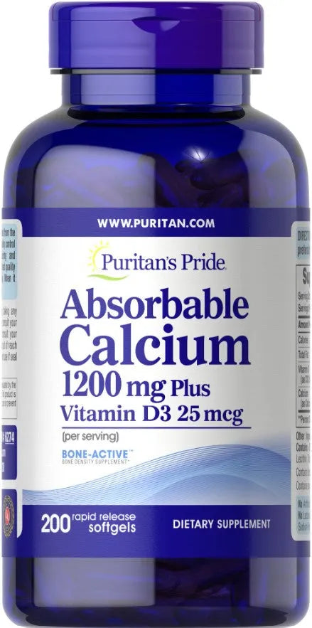 Absorbable Calcium + Vitamin D3 - 200 softgels - Puritan’s Pride - Papildai