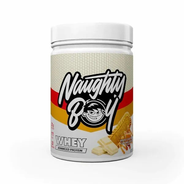 Advanced Whey White Chocolate Caramel Biscuit - 900g - Naughty Boy - Sporto papildai