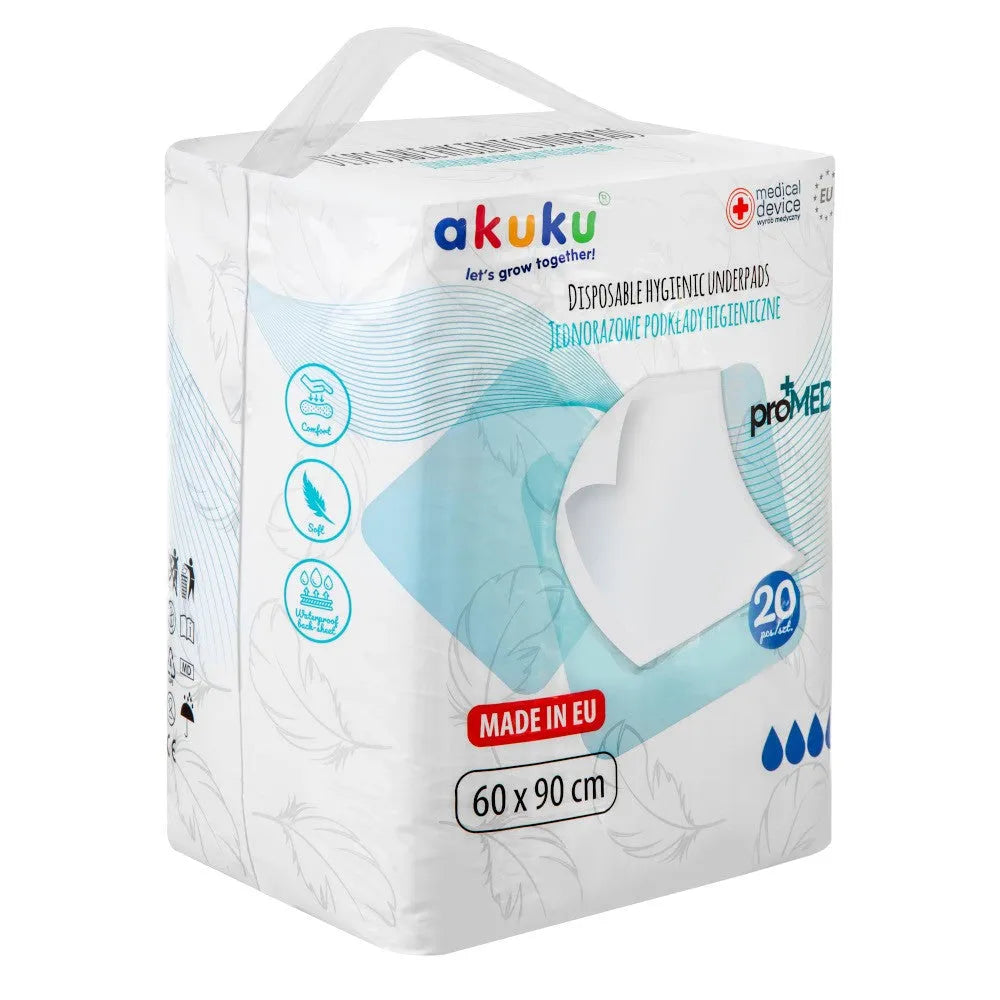 AKUKU ProMED vienkartinės higieninės pagalvėlės 60x90 cm 1 pakuotė. - 20 vnt. - Vaikui ir mamai