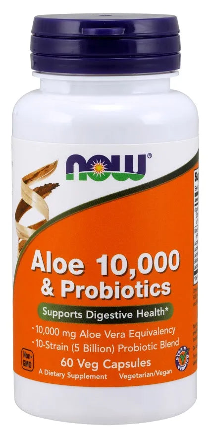 Aloe 10,000 & Probiotics - 60 vcaps - NOW Foods - Papildai