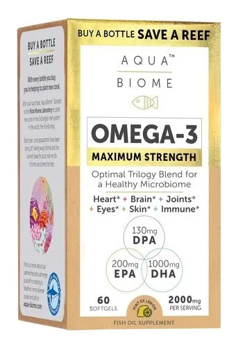 Aqua Biome Omega-3 Maximum Strength 2000mg (Lemon) - 60 softgels - Enzymedica - Sporto papildai